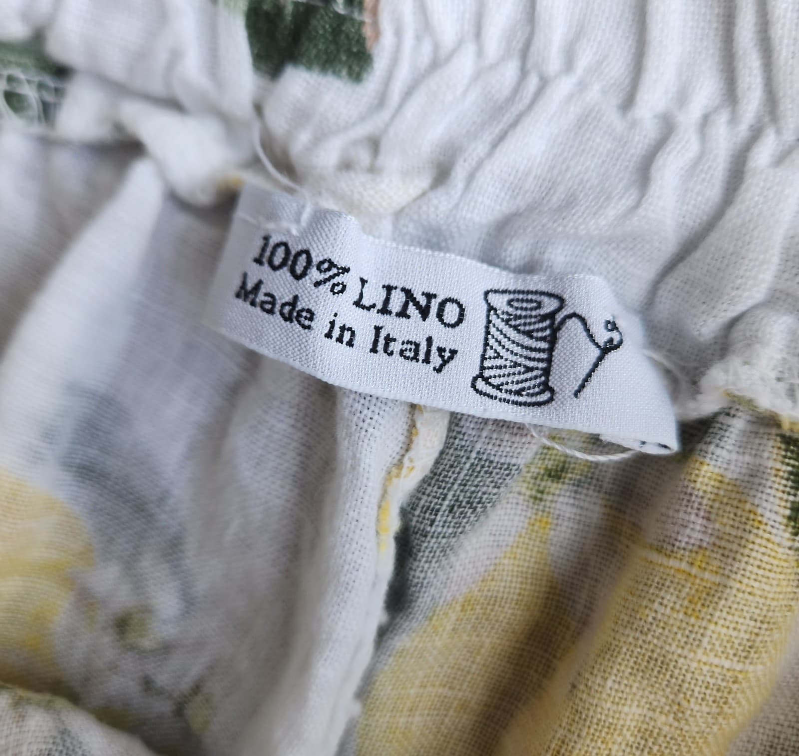 NWoT Made In Italy 100% Linen Lemon Printed 7.5" Shorts Pocket Elastic Waist 27" - Thumbnail 5