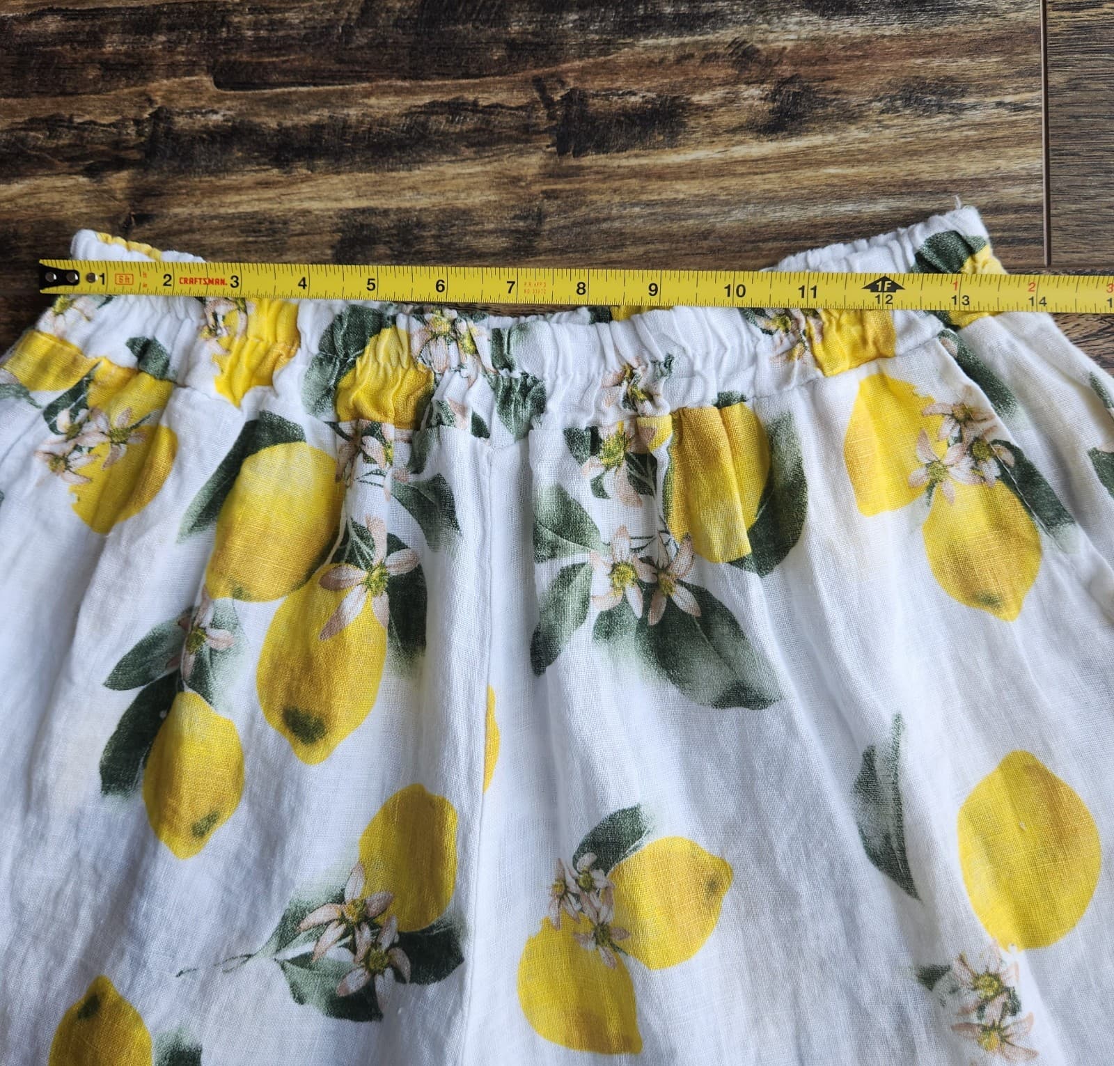 NWoT Made In Italy 100% Linen Lemon Printed 7.5" Shorts Pocket Elastic Waist 27" - Thumbnail 7
