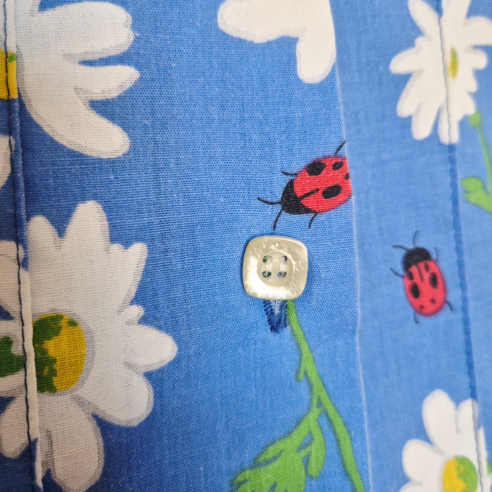 Vintage Tumbleweeds Daisy Ladybug A-Lined Skirt Tie-Waist Button-Front Blue Sz.S - Thumbnail 3
