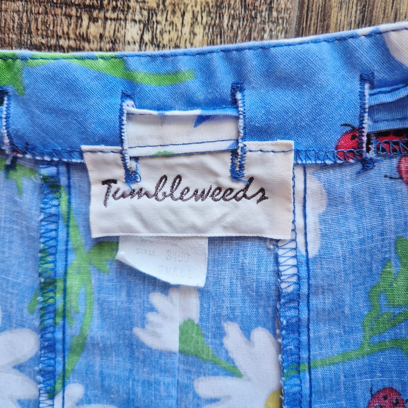Vintage Tumbleweeds Daisy Ladybug A-Lined Skirt Tie-Waist Button-Front Blue Sz.S - Thumbnail 6