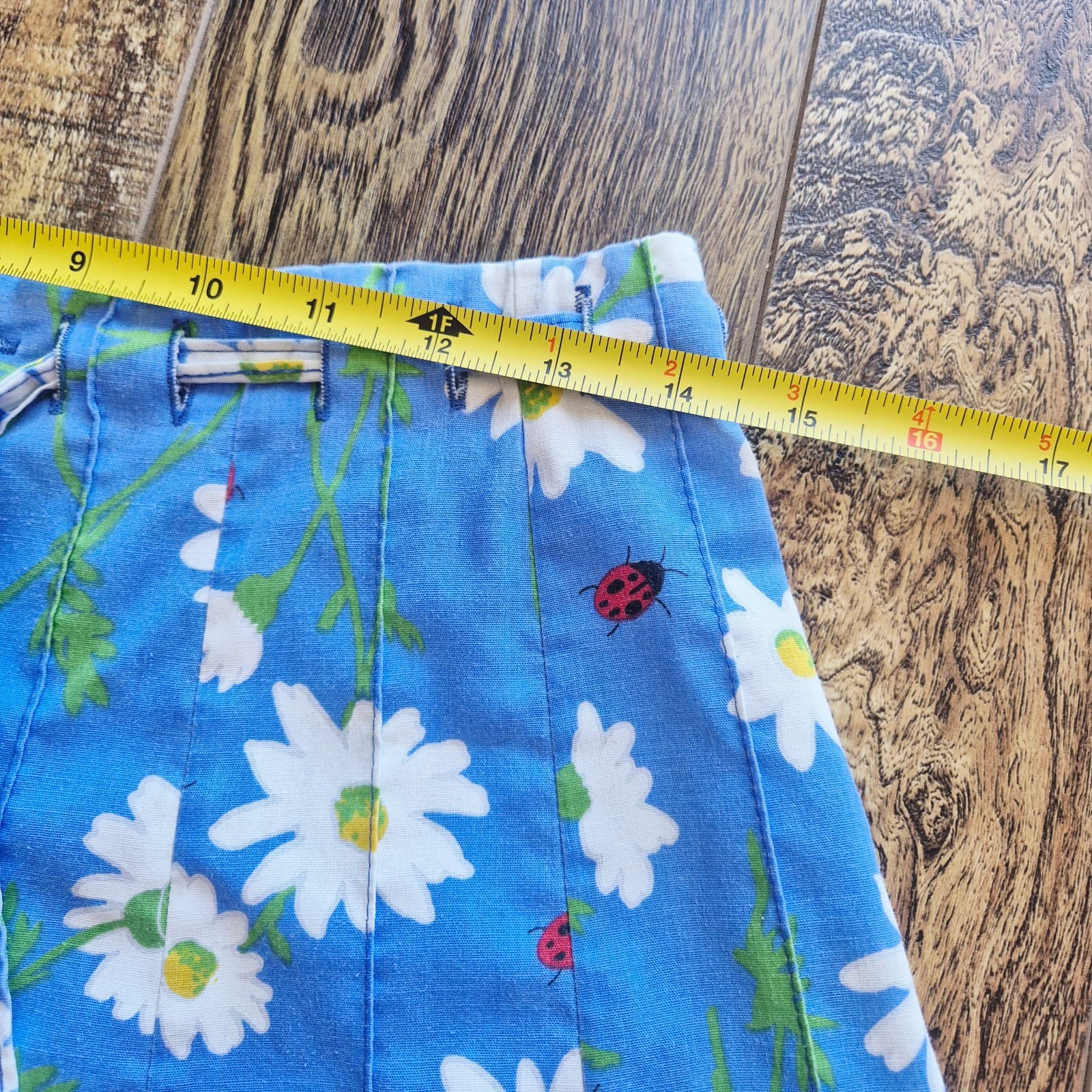 Vintage Tumbleweeds Daisy Ladybug A-Lined Skirt Tie-Waist Button-Front Blue Sz.S - Thumbnail 8