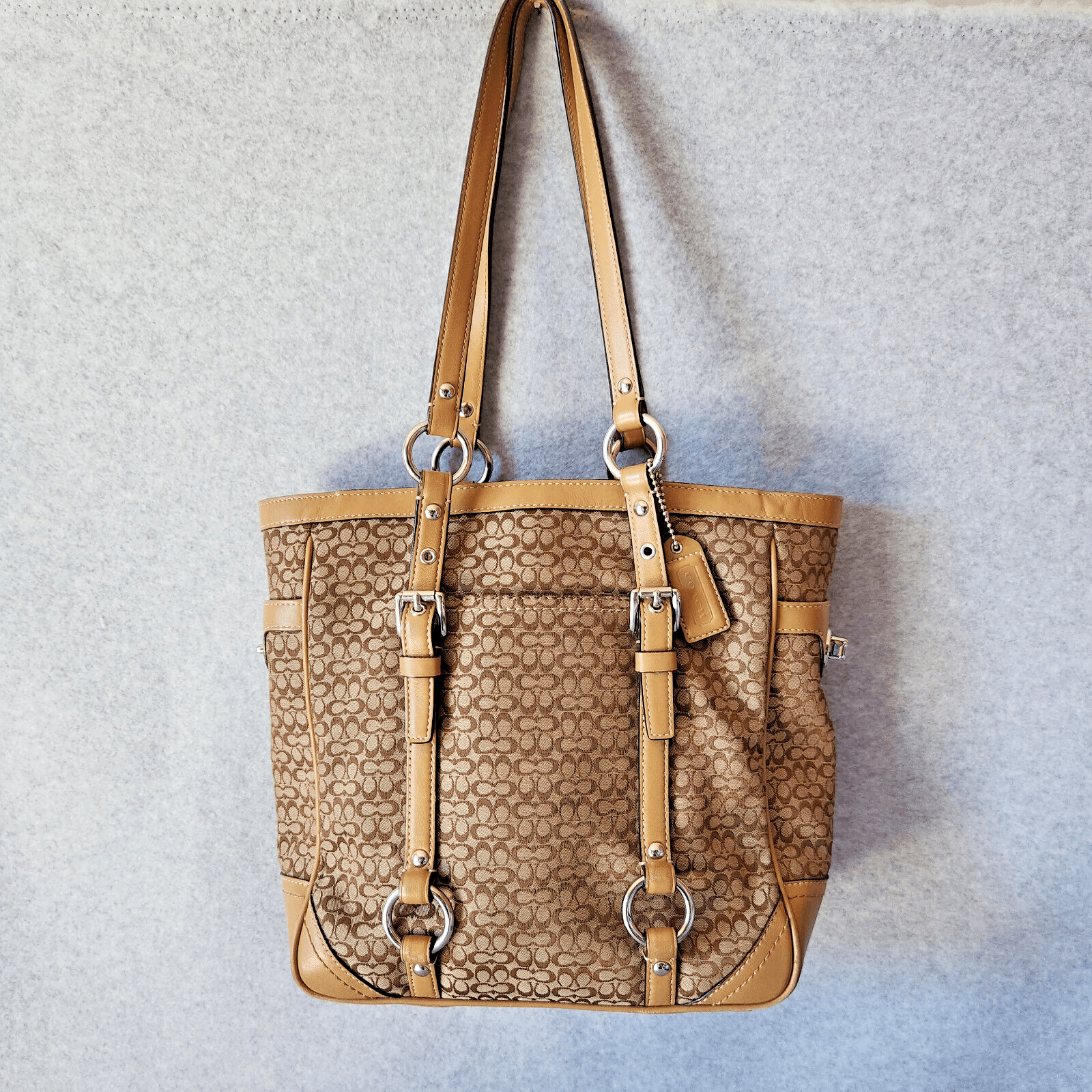 COACH F11526 Signature Gallery Monogram Tote Handbag Canvas Leather Khaki Brown - Thumbnail 3