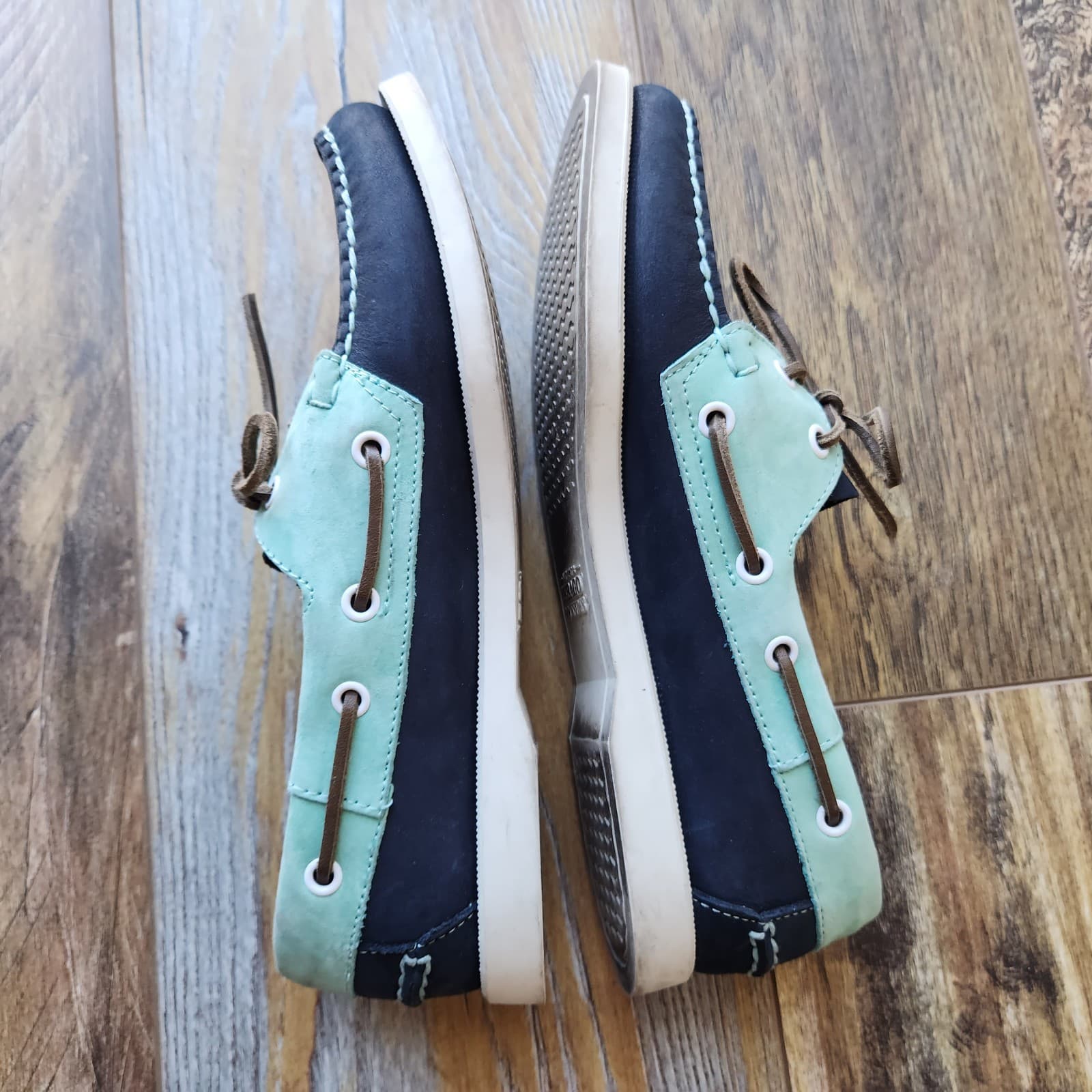 Sebago Docksids Women's US8.5M Spinnaker Boat Shoes Slip-On Leather Navy Mint - Thumbnail 7