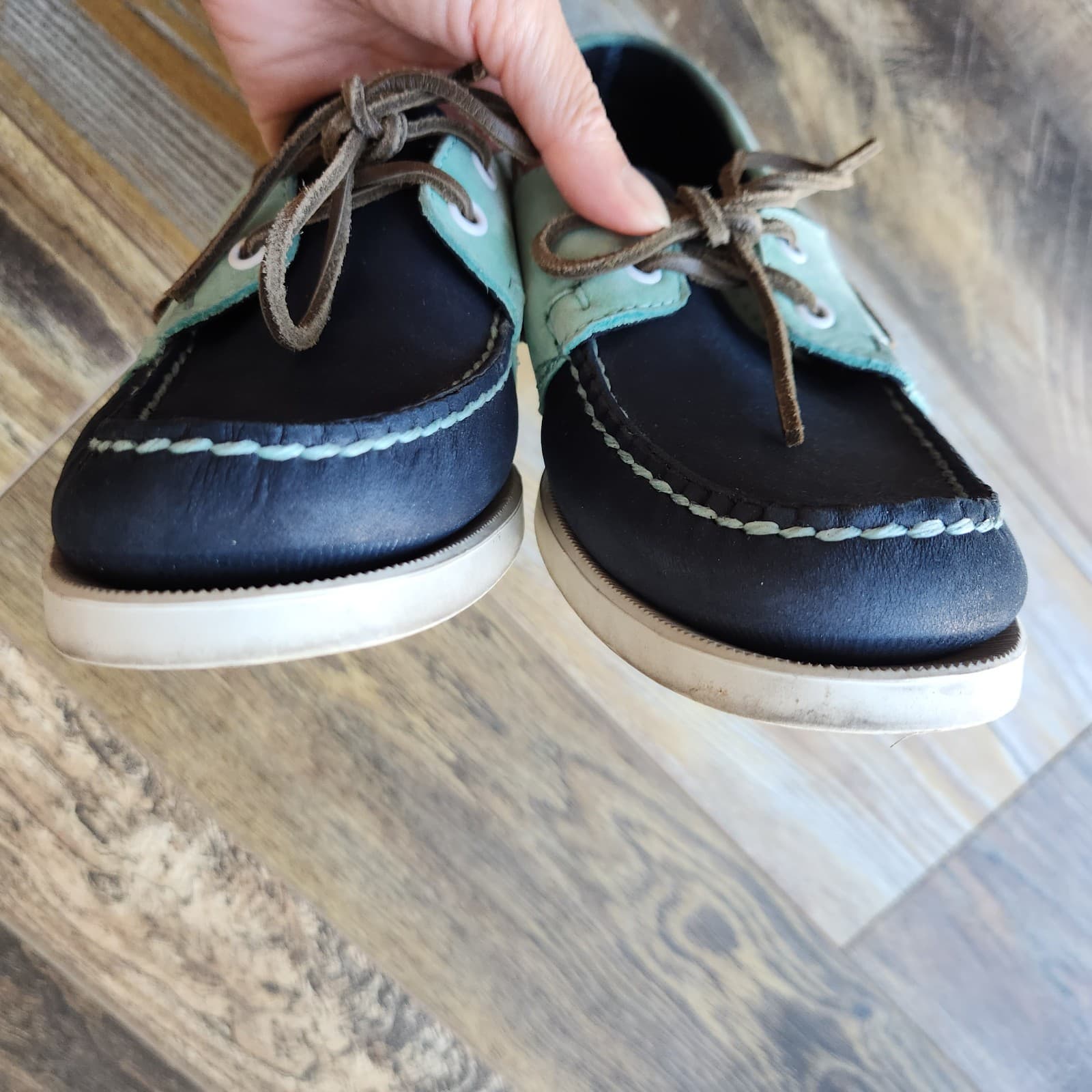 Sebago Docksids Women's US8.5M Spinnaker Boat Shoes Slip-On Leather Navy Mint - Thumbnail 9
