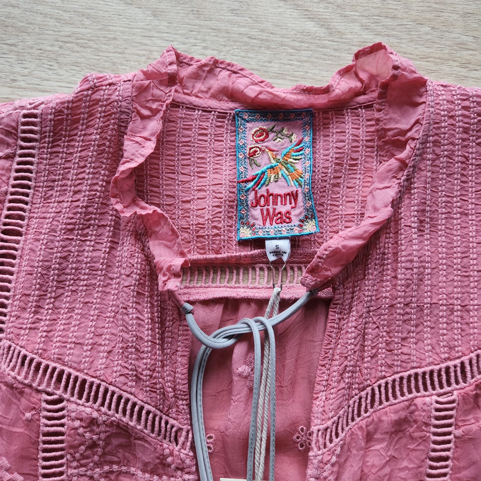 NWT Johnny Was Garden Astrid Embroidered Tunic Boho Top Tassels Pink Sz.S $275 - Thumbnail 9