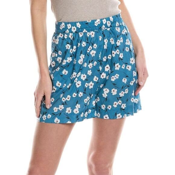 NWT Johnny Was Calme Printed Flounce Short Pocket Elastic Waist Cotton Blue XS - Thumbnail 2