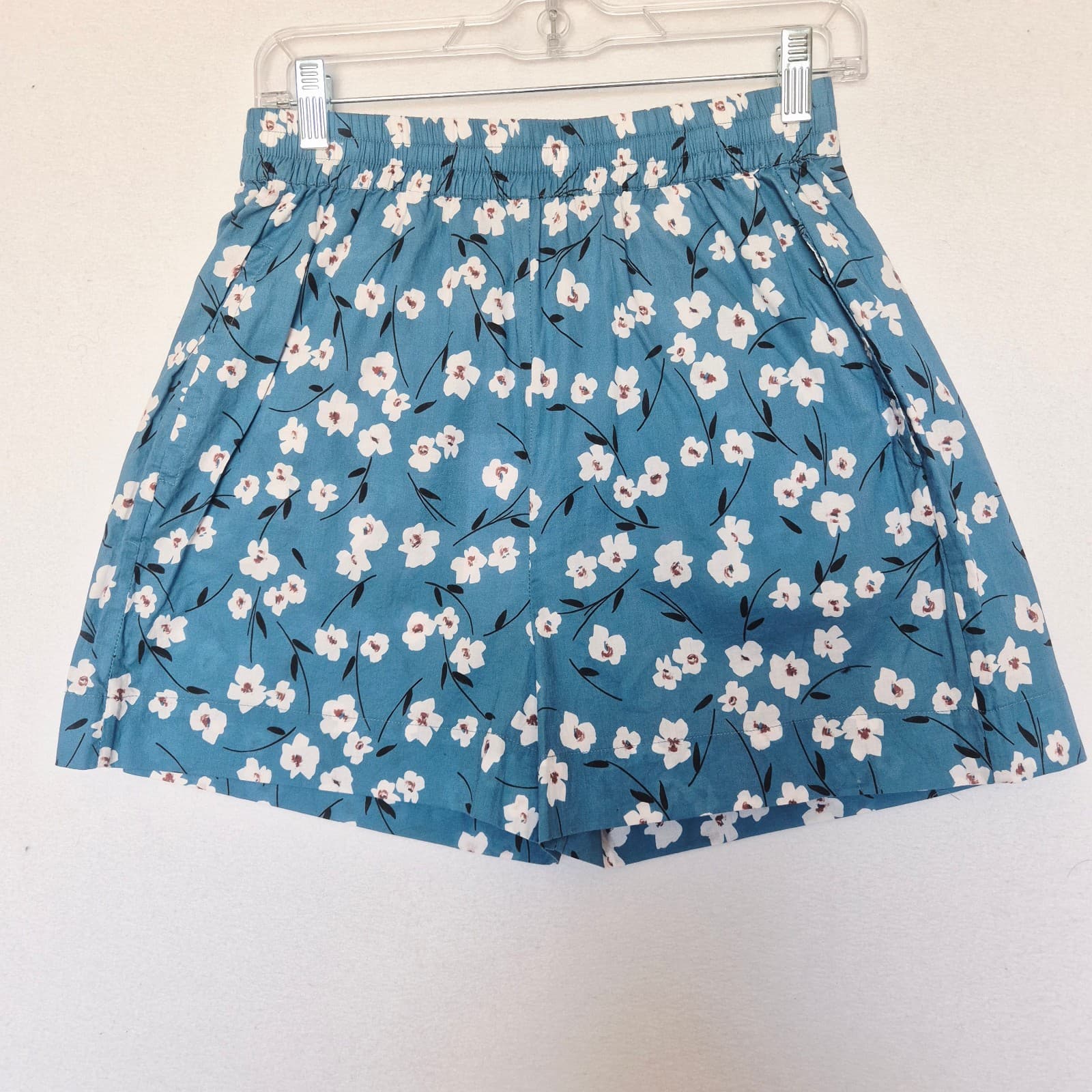 NWT Johnny Was Calme Printed Flounce Short Pocket Elastic Waist Cotton Blue XS - Thumbnail 3