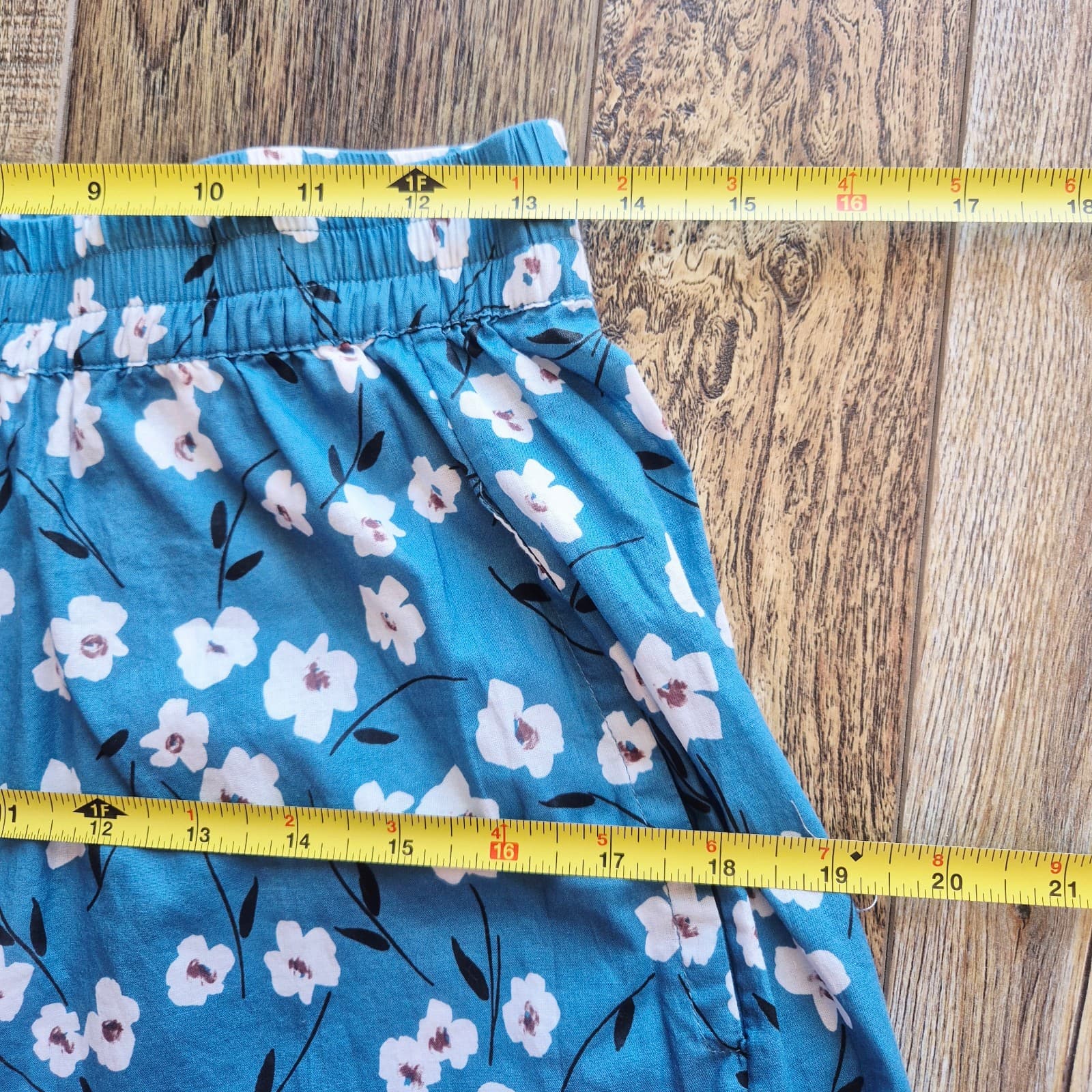 NWT Johnny Was Calme Printed Flounce Short Pocket Elastic Waist Cotton Blue XS - Thumbnail 9