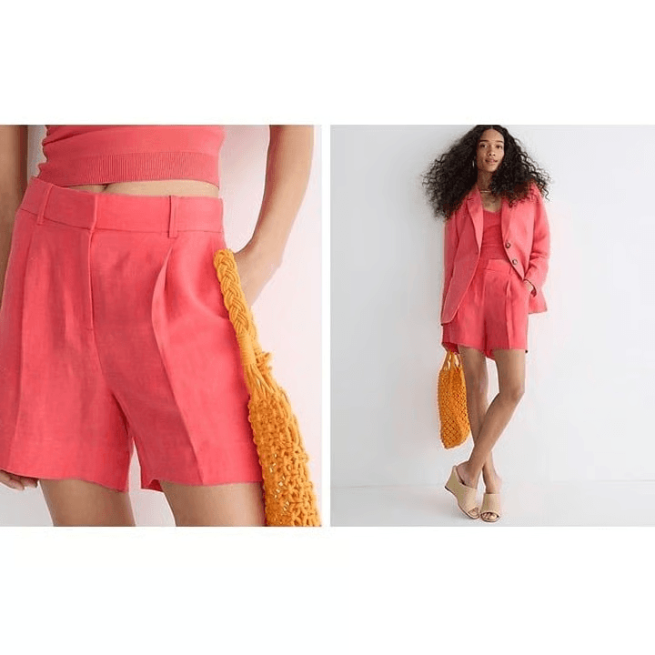 NWT J.CREW High-Rise Pleated Suit Short Chelsea Linen Cupro Blend Women 12 BQ233 - Thumbnail 2