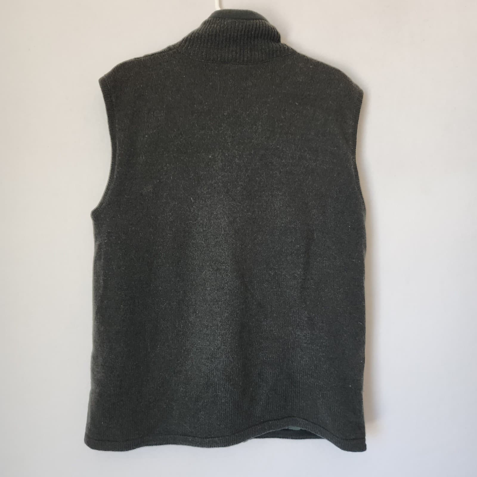 Carraig Donn Ireland Wool Cable Knit Zip-Up Mock Vest Lined Pocket Green Men's L - Thumbnail 4