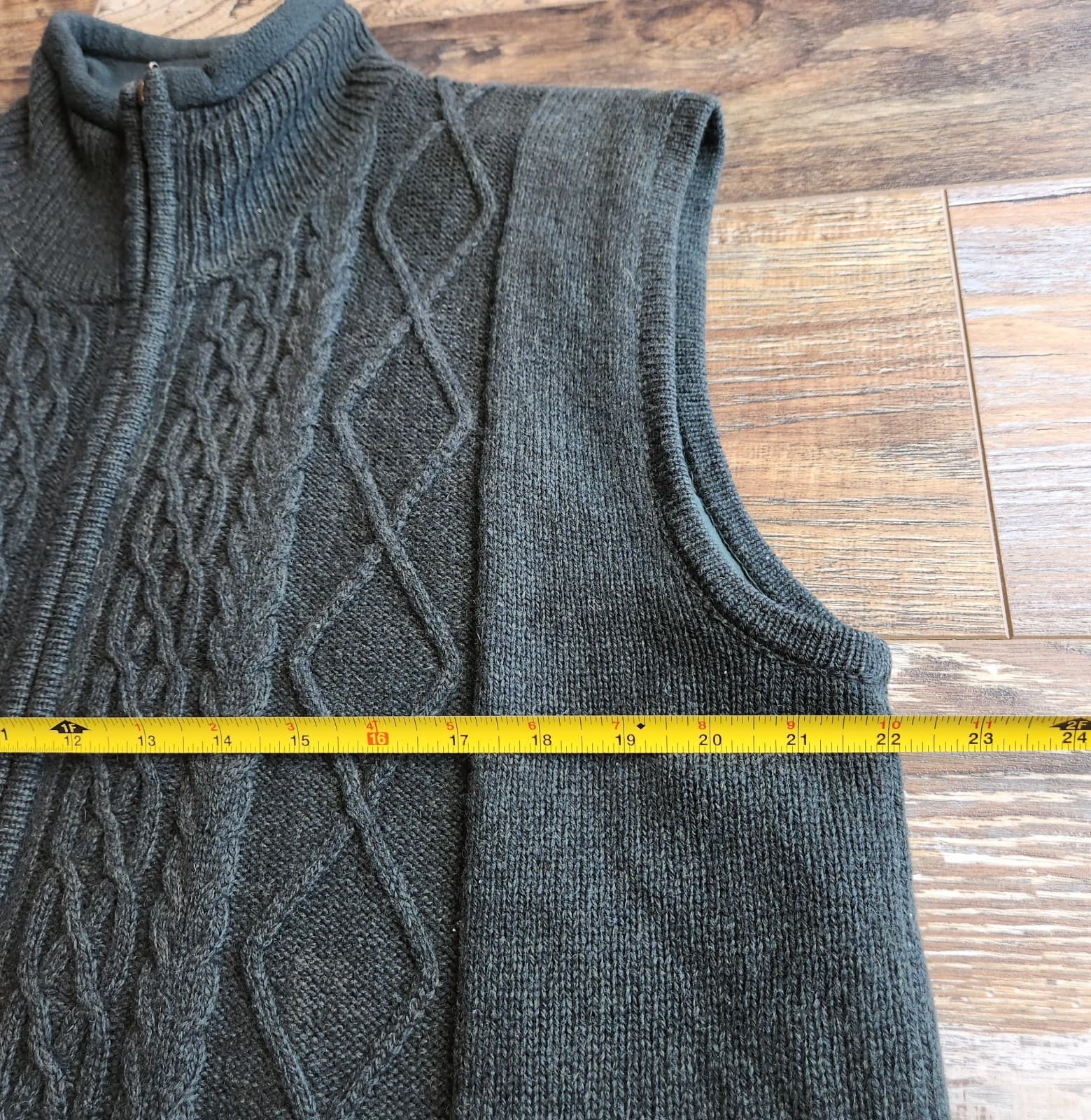 Carraig Donn Ireland Wool Cable Knit Zip-Up Mock Vest Lined Pocket Green Men's L - Thumbnail 8