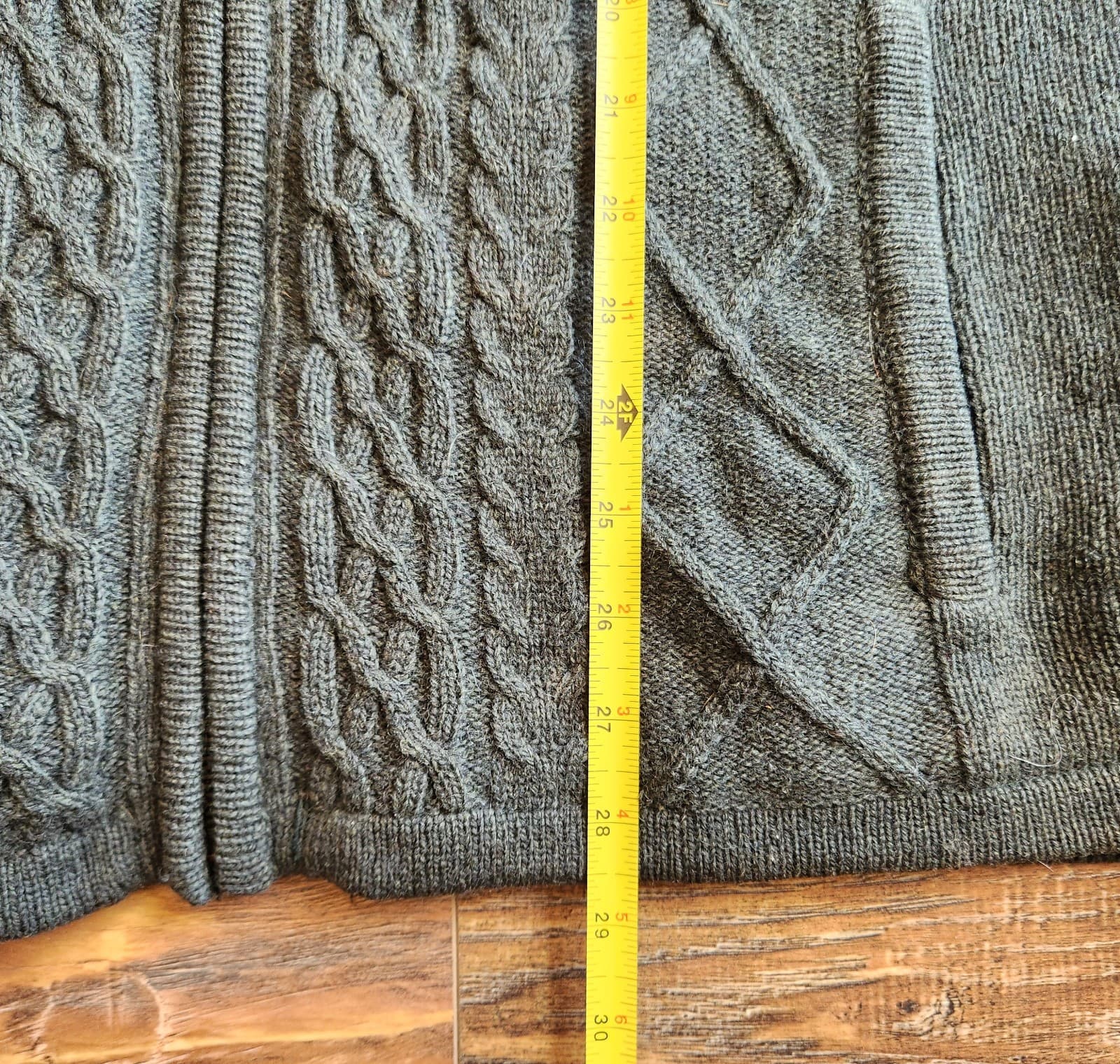Carraig Donn Ireland Wool Cable Knit Zip-Up Mock Vest Lined Pocket Green Men's L - Thumbnail 9