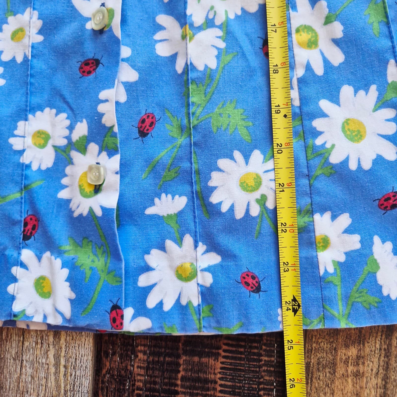 Vintage Tumbleweeds Daisy Ladybug A-Lined Skirt Tie-Waist Button-Front Blue Sz.S - Thumbnail 9