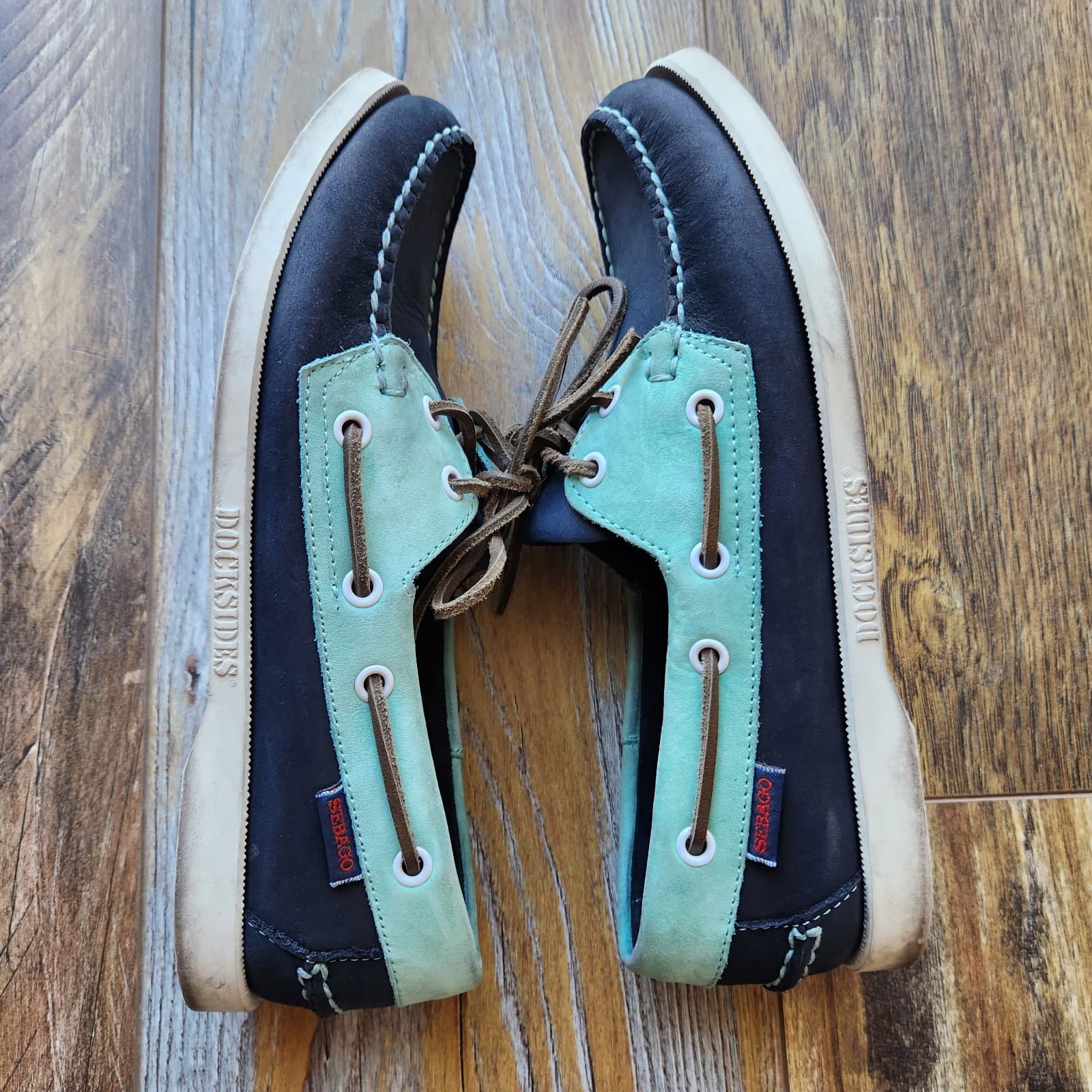 Sebago Docksids Women's US8.5M Spinnaker Boat Shoes Slip-On Leather Navy Mint - Thumbnail 5