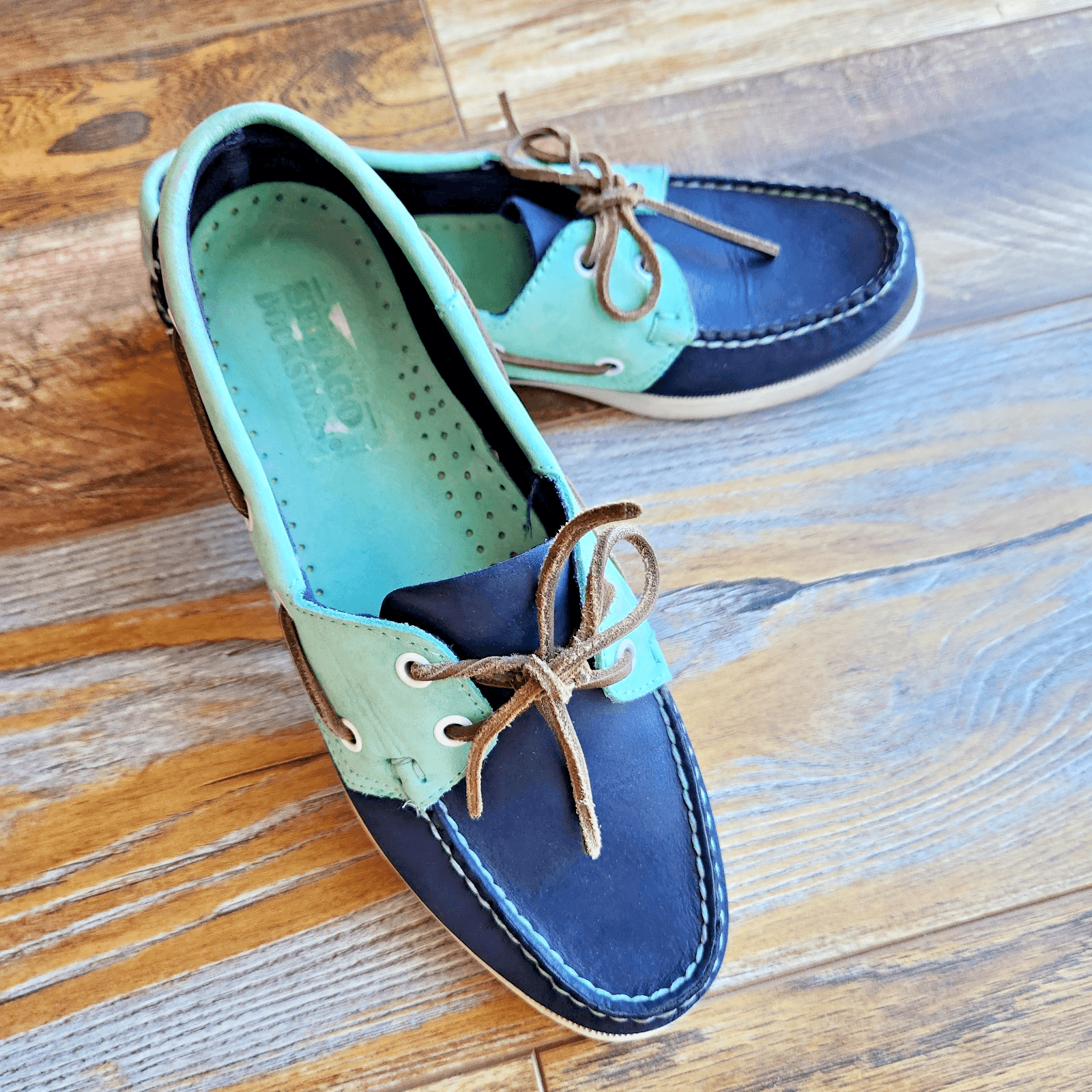 Sebago Docksids Women's US8.5M Spinnaker Boat Shoes Slip-On Leather Navy Mint - Thumbnail 3