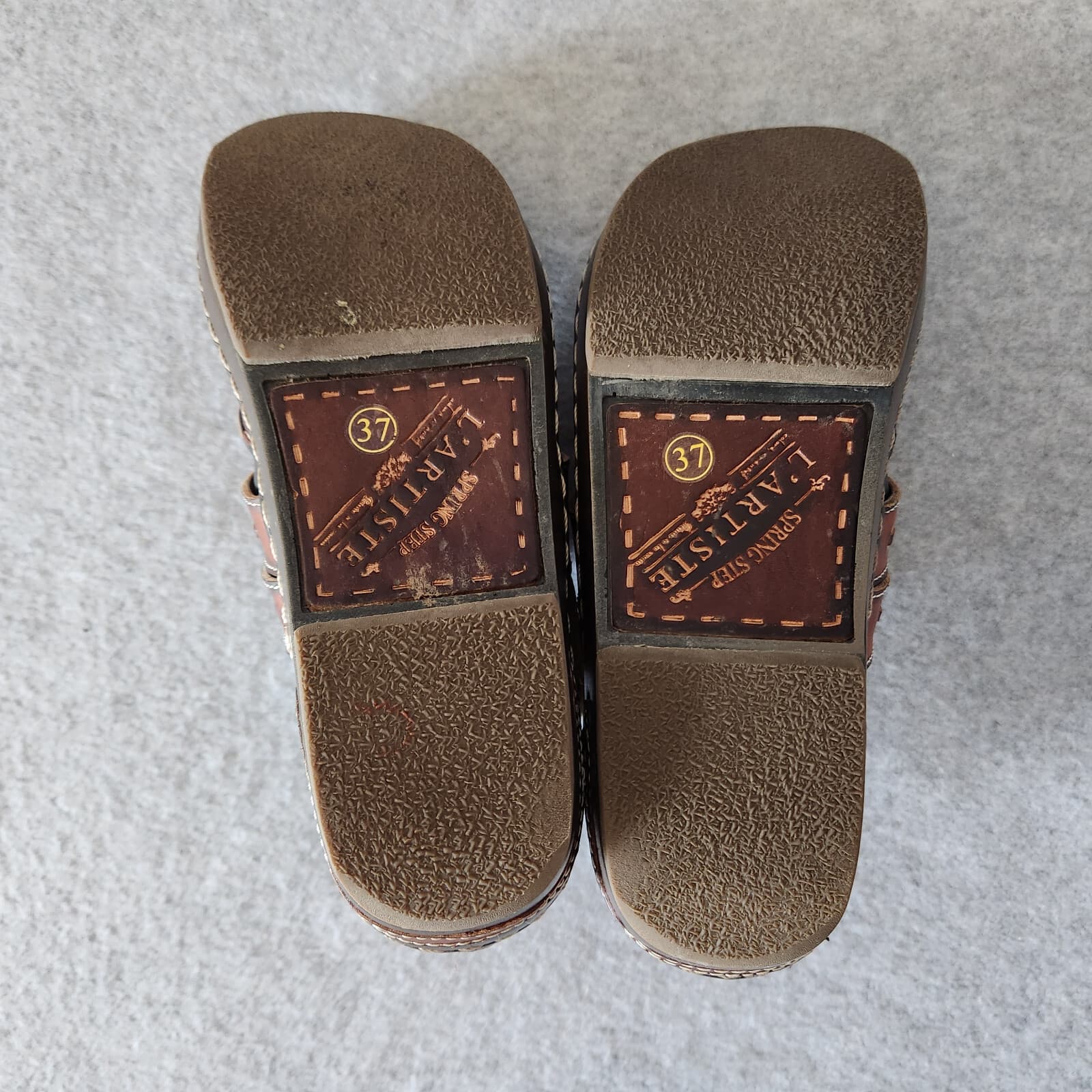 EUC L' Artiste Spring Step Sherpet Leather Clog Slip-On Hand-Painted Brown EU37 - Thumbnail 6