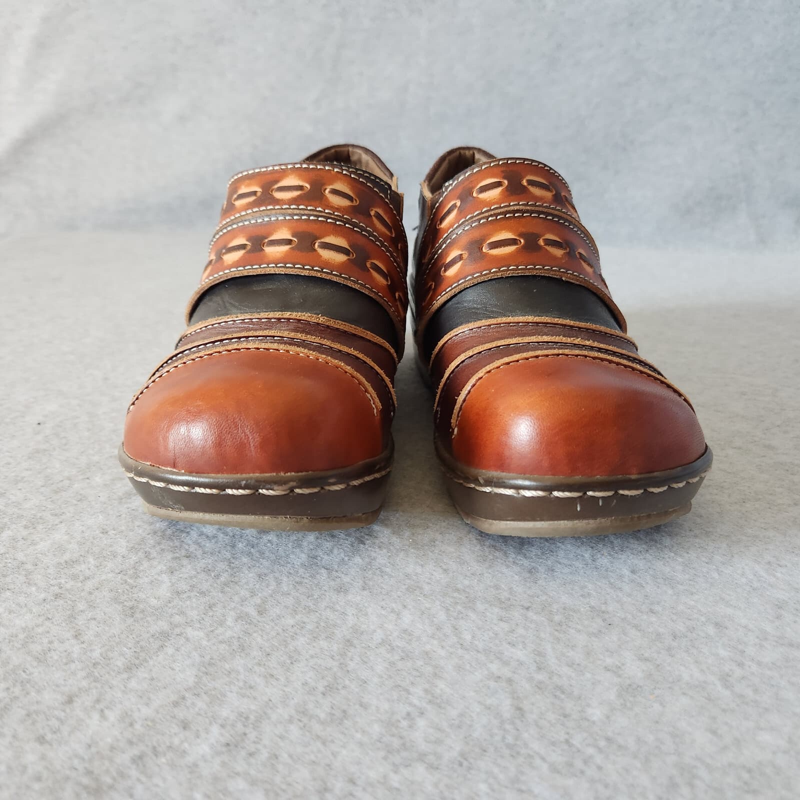 EUC L' Artiste Spring Step Sherpet Leather Clog Slip-On Hand-Painted Brown EU37 - Thumbnail 8
