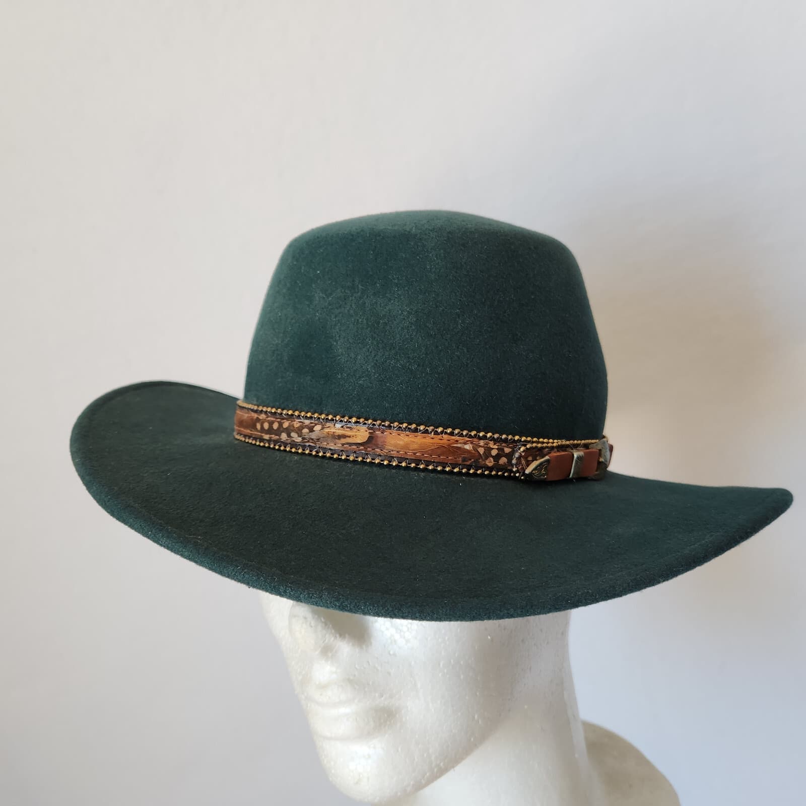 Vintage Bailey Men's Cowboy Western Fedora Hat Wide Brim Felt Wool Green Small - Thumbnail 6
