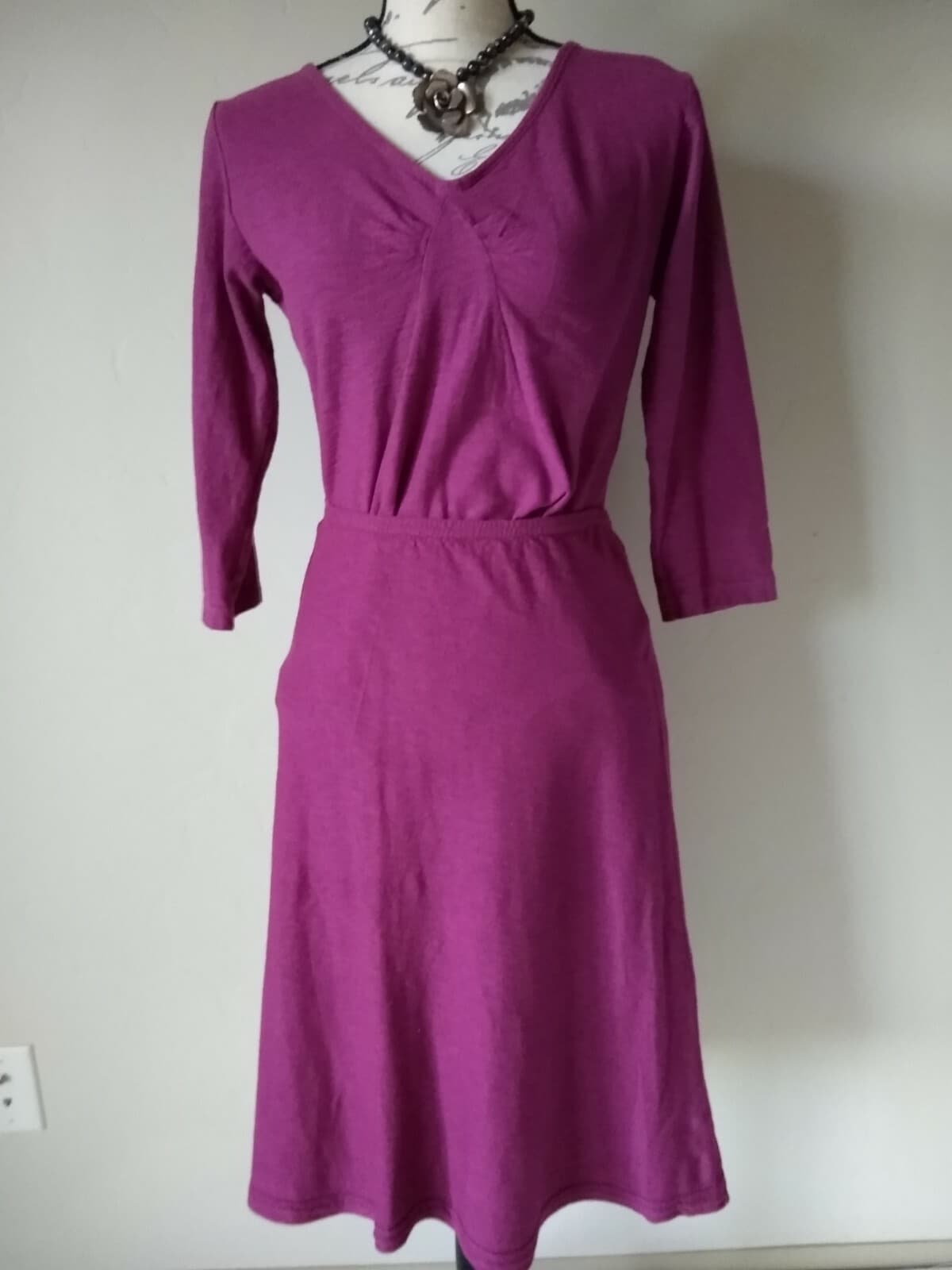 Cut Loose Linen Blend Knit Top+Skirt Set 3/4 Sleeve Elastic Waist Purple Sz.M - Thumbnail 2