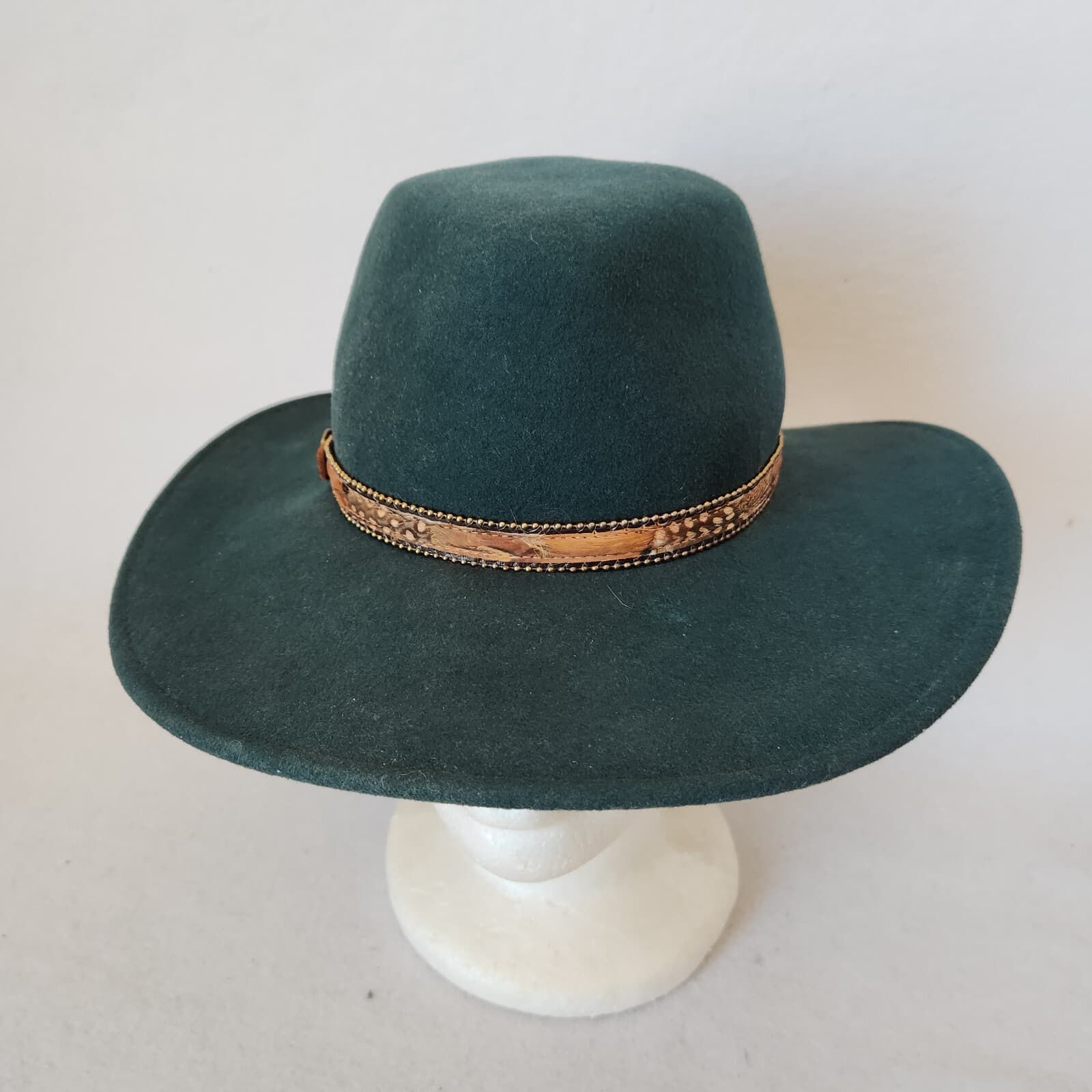 Vintage Bailey Men's Cowboy Western Fedora Hat Wide Brim Felt Wool Green Small - Thumbnail 9