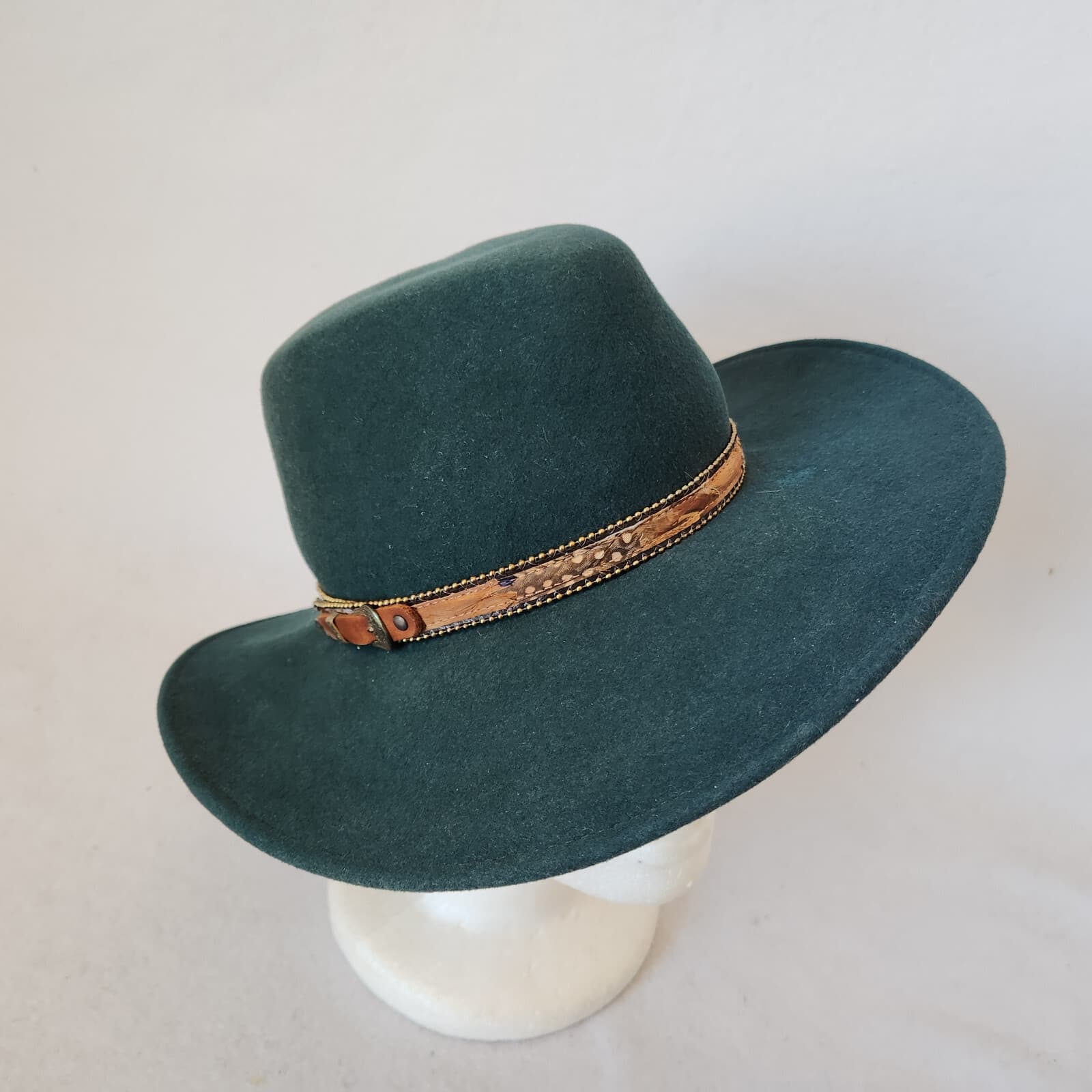 Vintage Bailey Men's Cowboy Western Fedora Hat Wide Brim Felt Wool Green Small - Thumbnail 8
