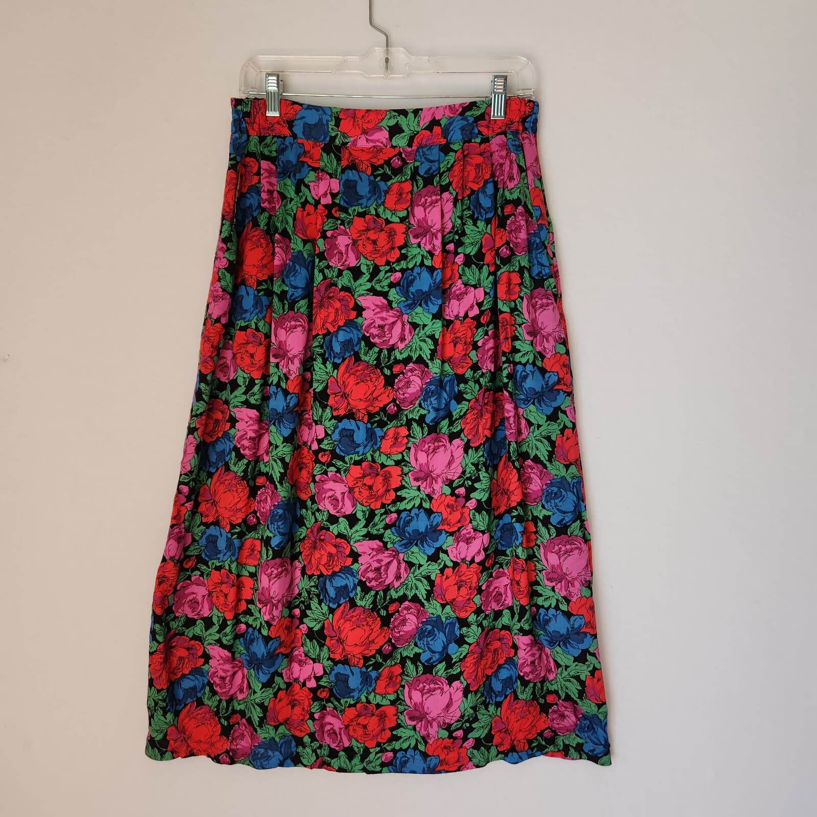 Vintage Diane Von Furstenberg Floral A-Line Midi Skirt Pocket Multicolor Sz.14 - Thumbnail 2