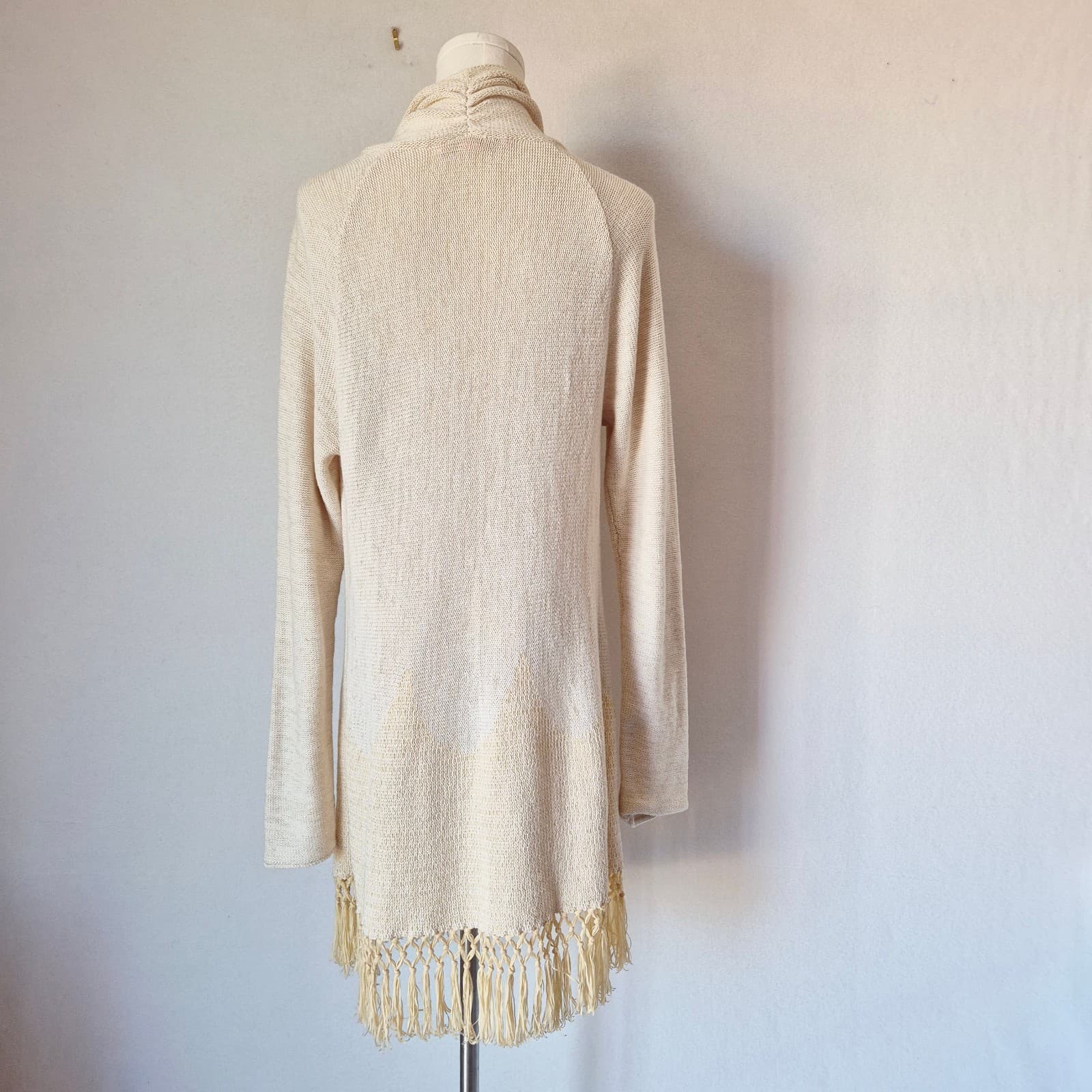Lilly Pulitzer Tatum Fringe Hem Open Cardigan Cotton Blend Beige Metallic Size L - Thumbnail 9