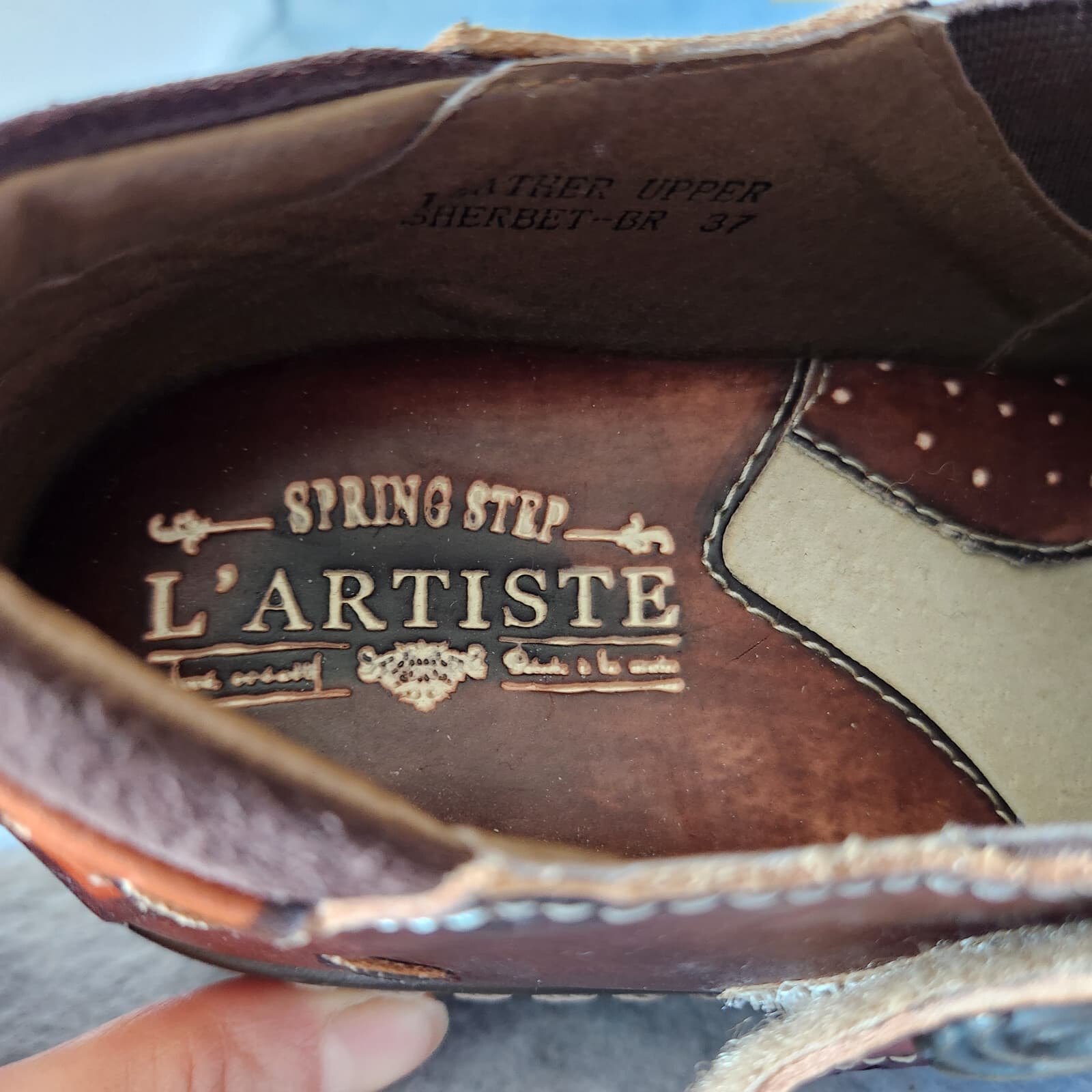 EUC L' Artiste Spring Step Sherpet Leather Clog Slip-On Hand-Painted Brown EU37 - Thumbnail 9