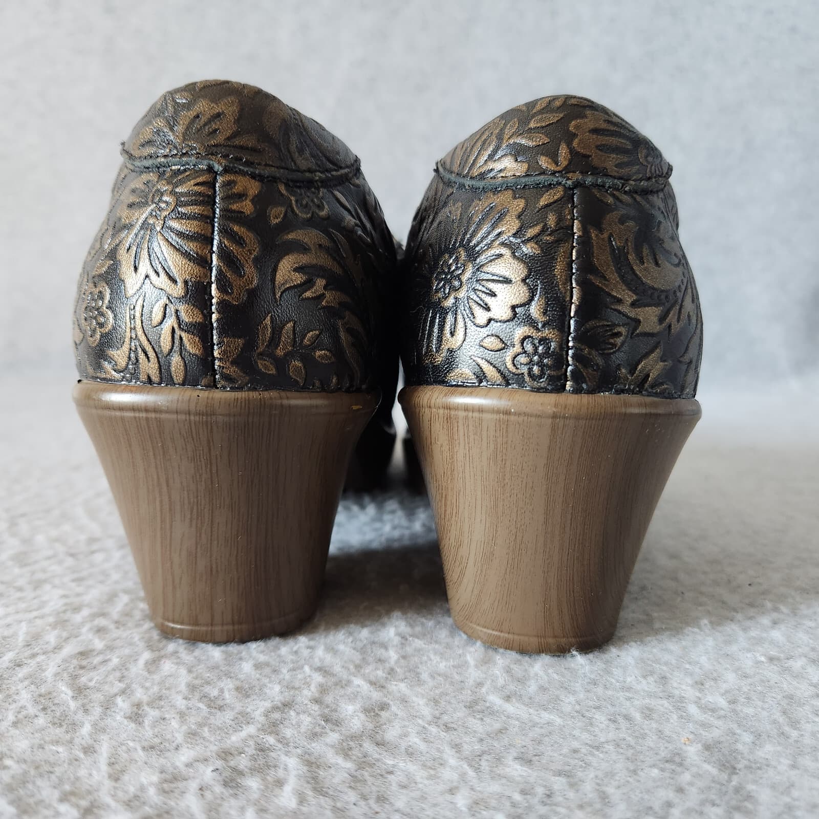 EUC Alegria Hayli Minted Bronze Floral Leather Comfort Clogs Heel Zipper EU38 - Thumbnail 10