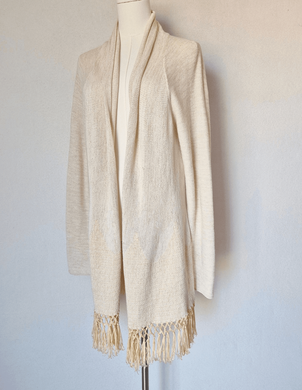 Lilly Pulitzer Tatum Fringe Hem Open Cardigan Cotton Blend Beige Metallic Size L