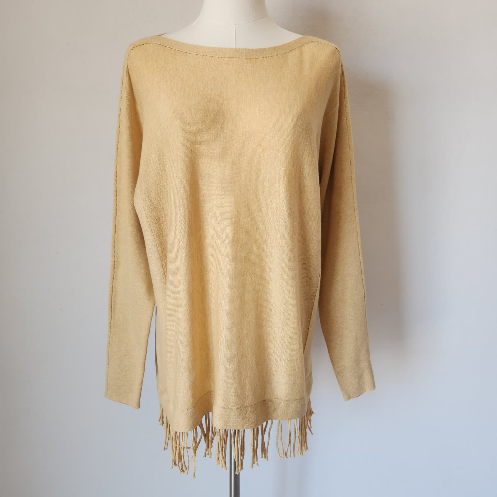 Lilly Pulitzer Glenda Coolmax Fringe-Hem Sweater Heather-Sand Cotton Blend Sz.M - Thumbnail 2