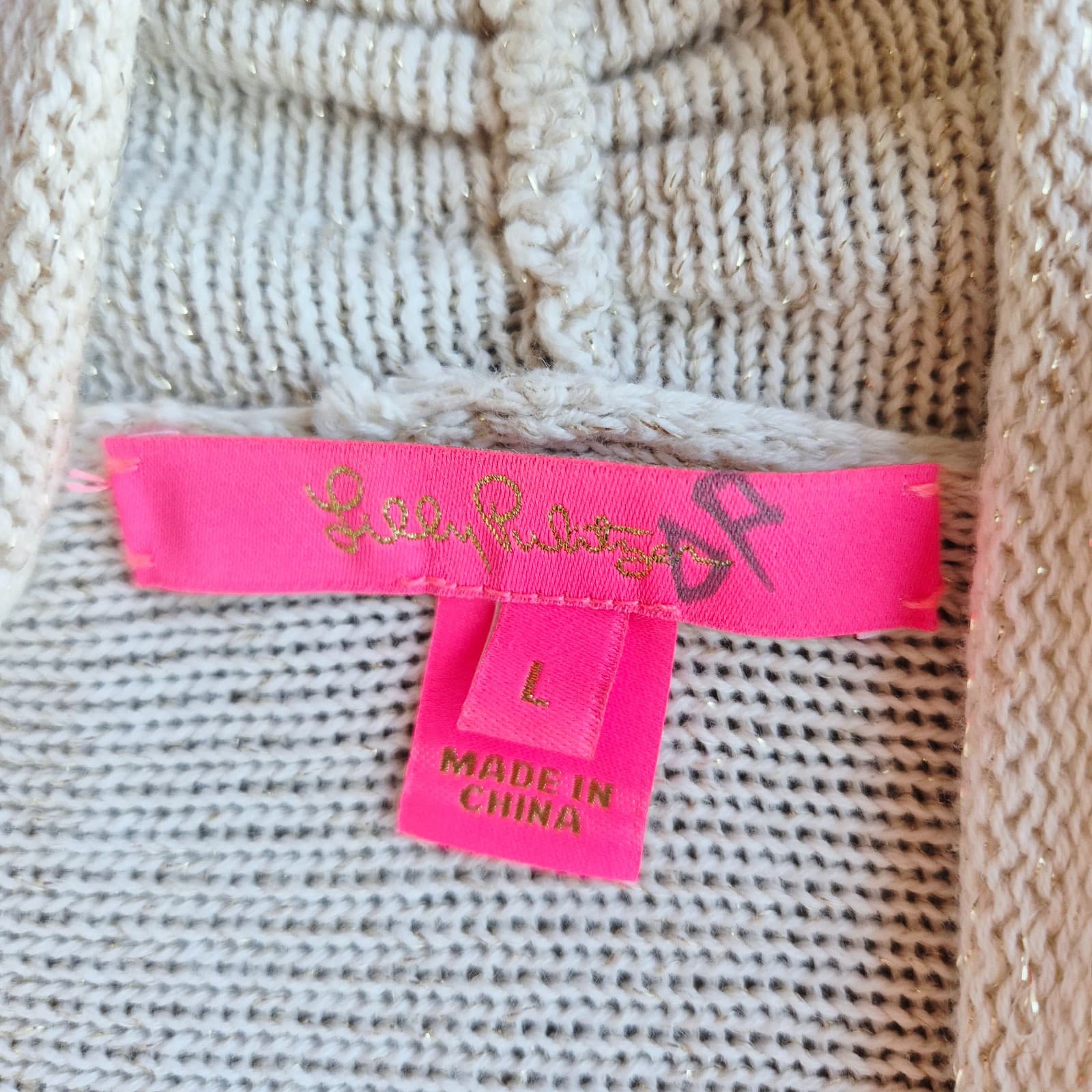 Lilly Pulitzer Tatum Fringe Hem Open Cardigan Cotton Blend Beige Metallic Size L - Thumbnail 10