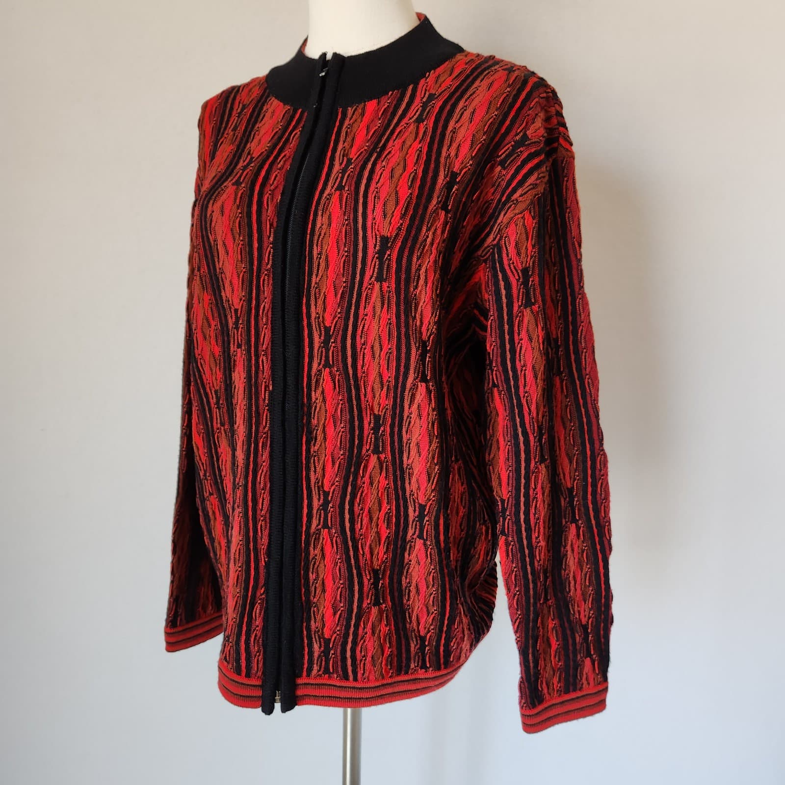 Purely Australian Merino Wool Cosby 3D Hiphob Zip-Up Sweater Red Black Men's XL - Thumbnail 4