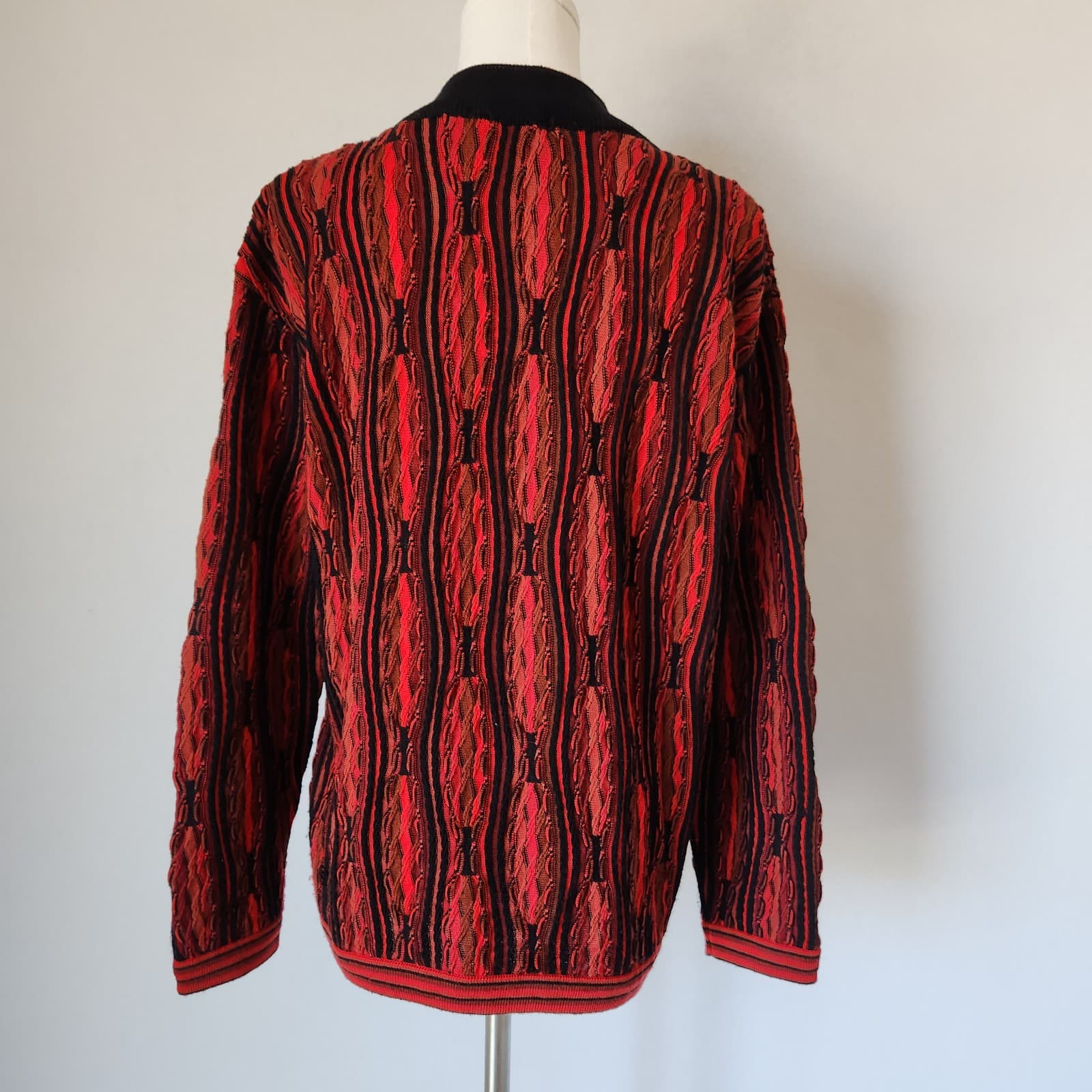 Purely Australian Merino Wool Cosby 3D Hiphob Zip-Up Sweater Red Black Men's XL - Thumbnail 6