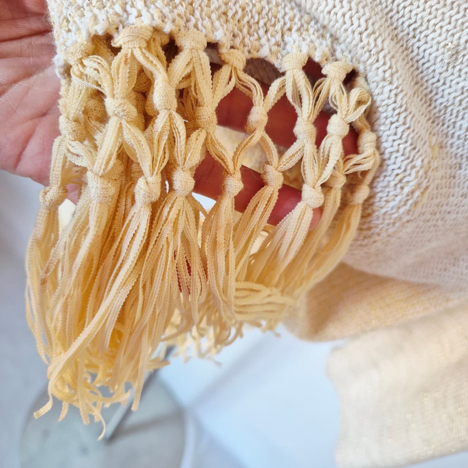 Lilly Pulitzer Tatum Fringe Hem Open Cardigan Cotton Blend Beige Metallic Size L - Thumbnail 8