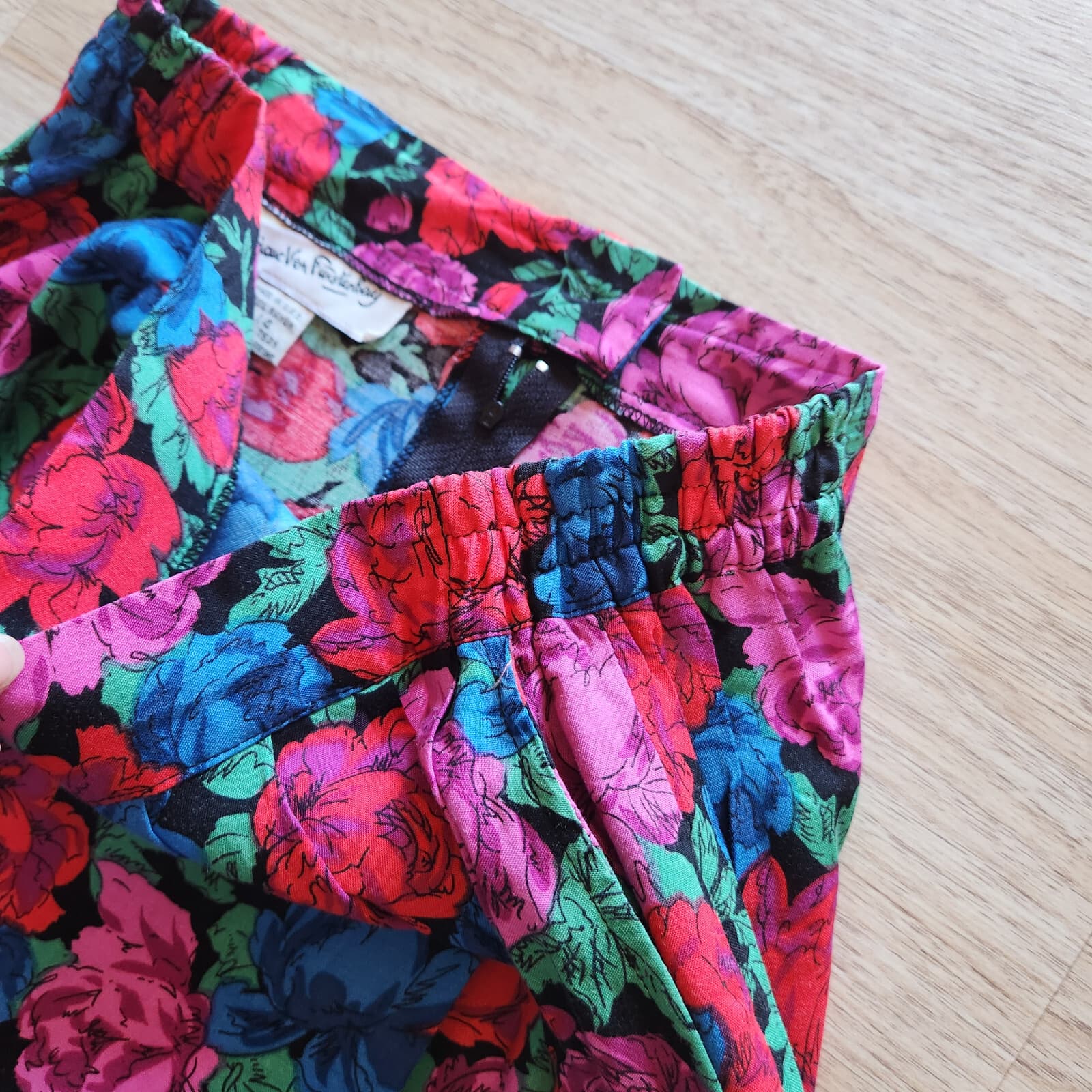 Vintage Diane Von Furstenberg Floral A-Line Midi Skirt Pocket Multicolor Sz.14 - Thumbnail 5