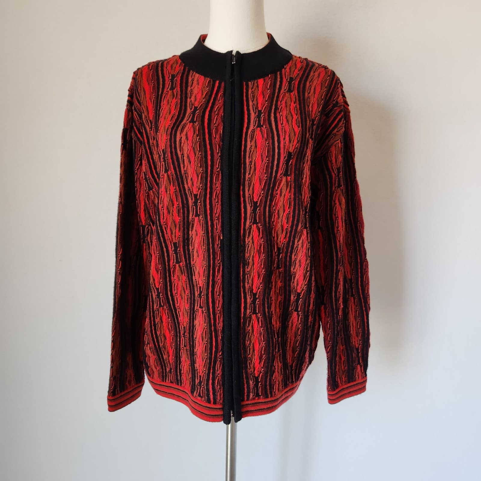 Purely Australian Merino Wool Cosby 3D Hiphob Zip-Up Sweater Red Black Men's XL - Thumbnail 3