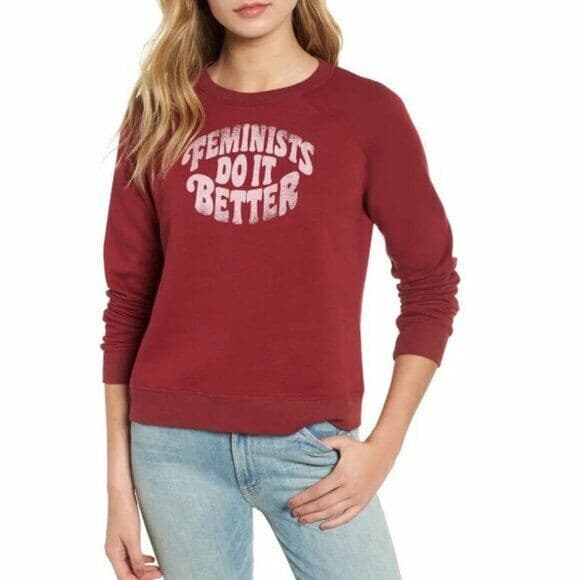 Rebecca Minkoff Jennigs Feminists Do It Better Sweatshirt Fleece Line Red Sz.S - Thumbnail 2