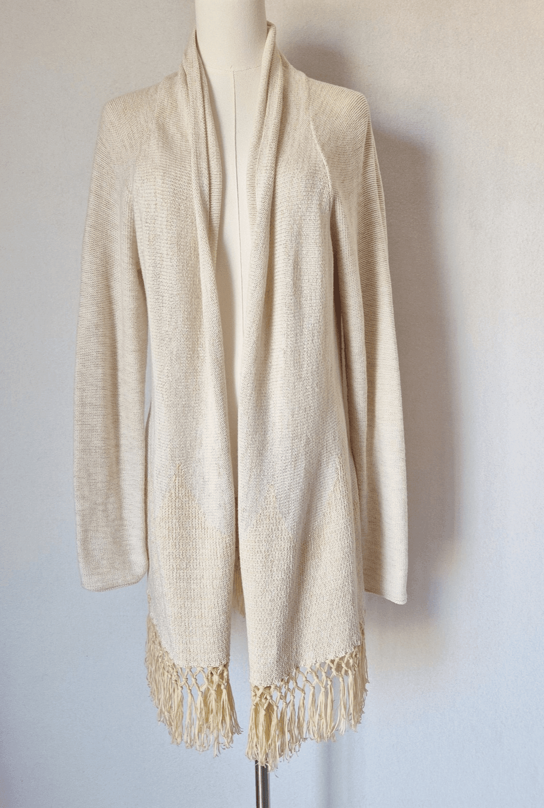 Lilly Pulitzer Tatum Fringe Hem Open Cardigan Cotton Blend Beige Metallic Size L - Thumbnail 2