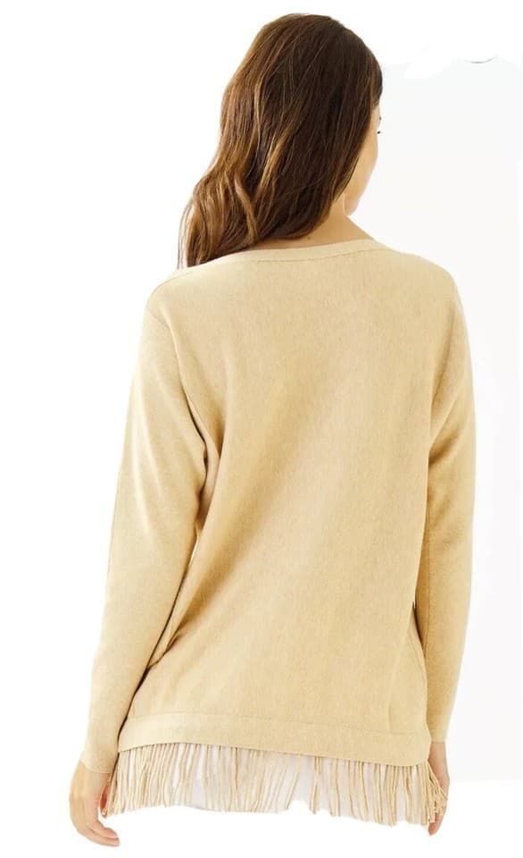 Lilly Pulitzer Glenda Coolmax Fringe-Hem Sweater Heather-Sand Cotton Blend Sz.M - Thumbnail 7