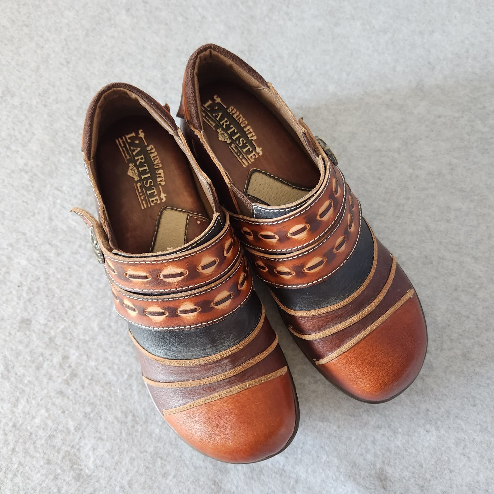 EUC L' Artiste Spring Step Sherpet Leather Clog Slip-On Hand-Painted Brown EU37 - Thumbnail 3