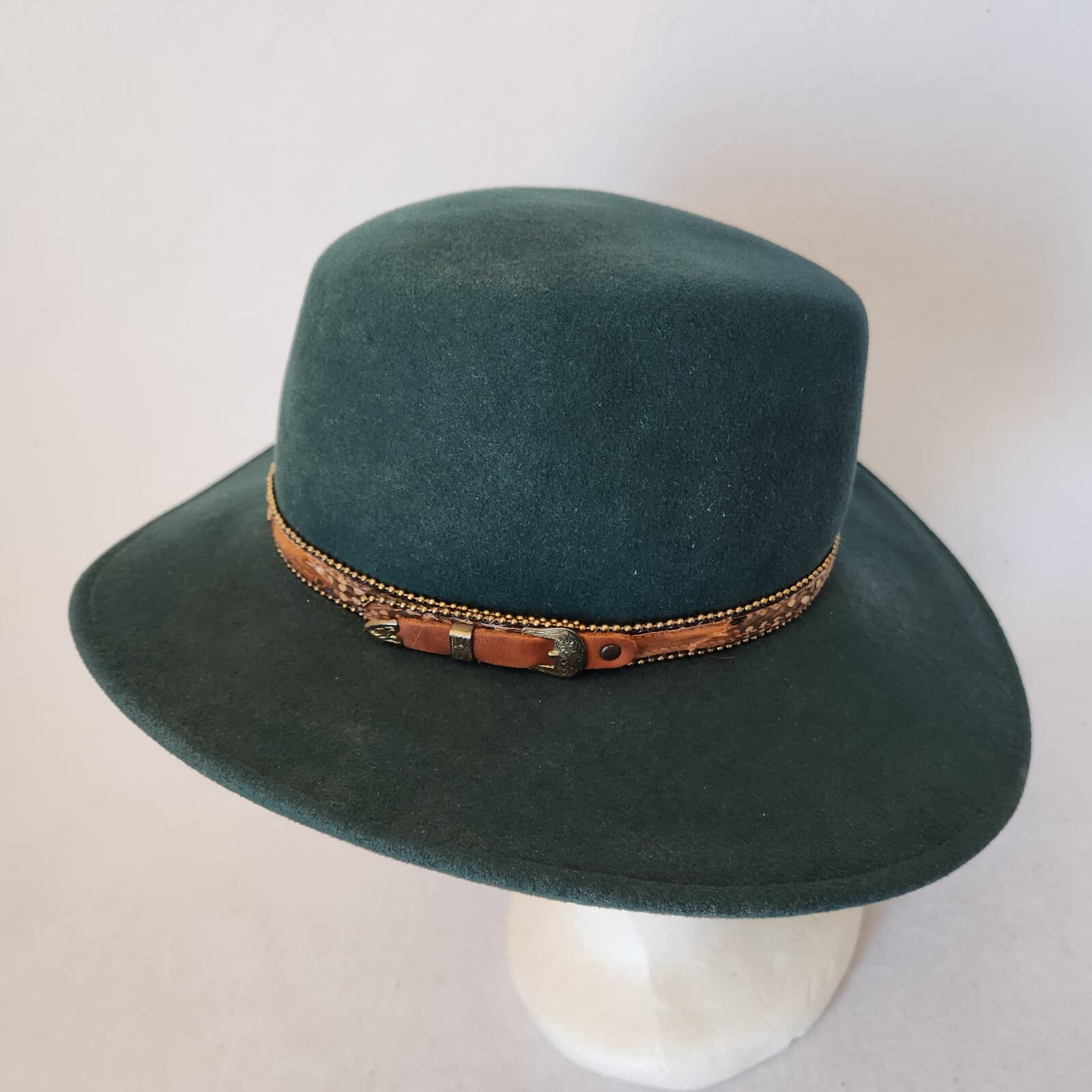 Vintage Bailey Men's Cowboy Western Fedora Hat Wide Brim Felt Wool Green Small - Thumbnail 3