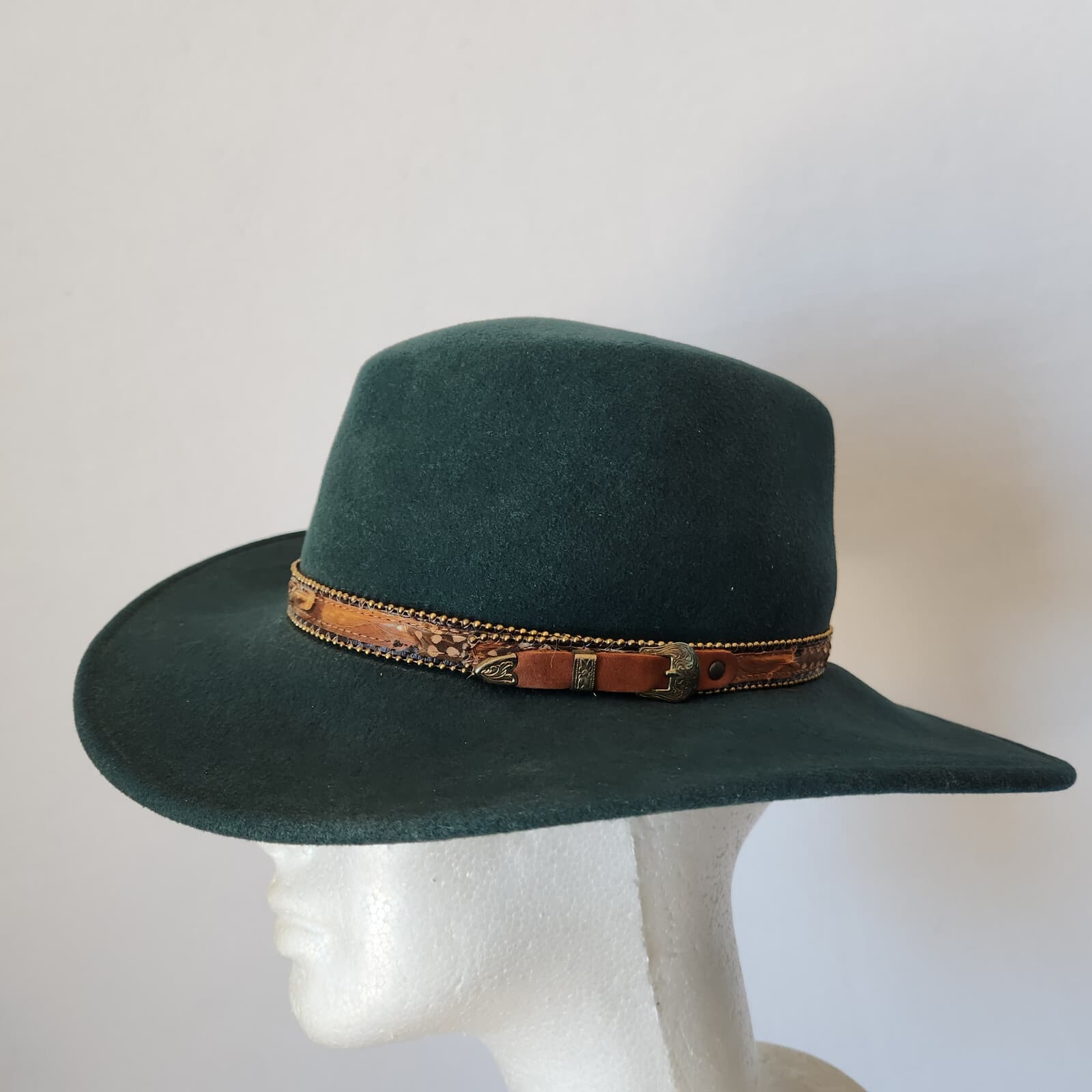 Vintage Bailey Men's Cowboy Western Fedora Hat Wide Brim Felt Wool Green Small - Thumbnail 2