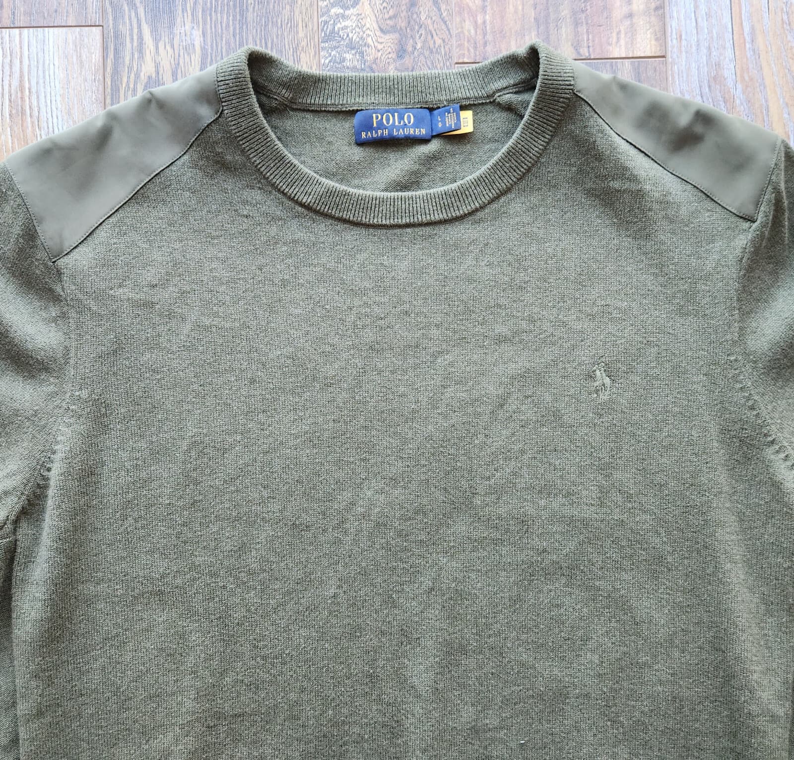Polo Ralph Lauren Pony Hybrid Elbow Patch Crewneck Sweater Cotton Green Men's L - Thumbnail 3