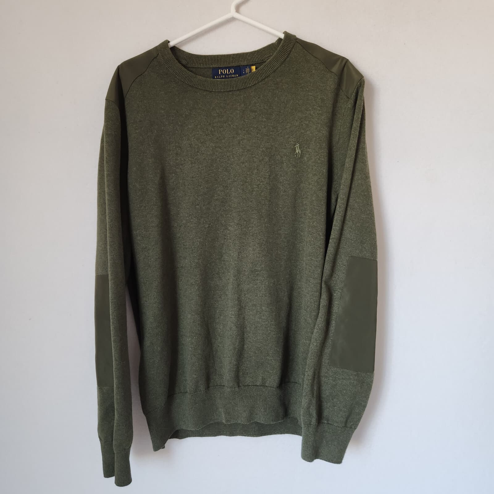 Polo Ralph Lauren Pony Hybrid Elbow Patch Crewneck Sweater Cotton Green Men's L - Thumbnail 4