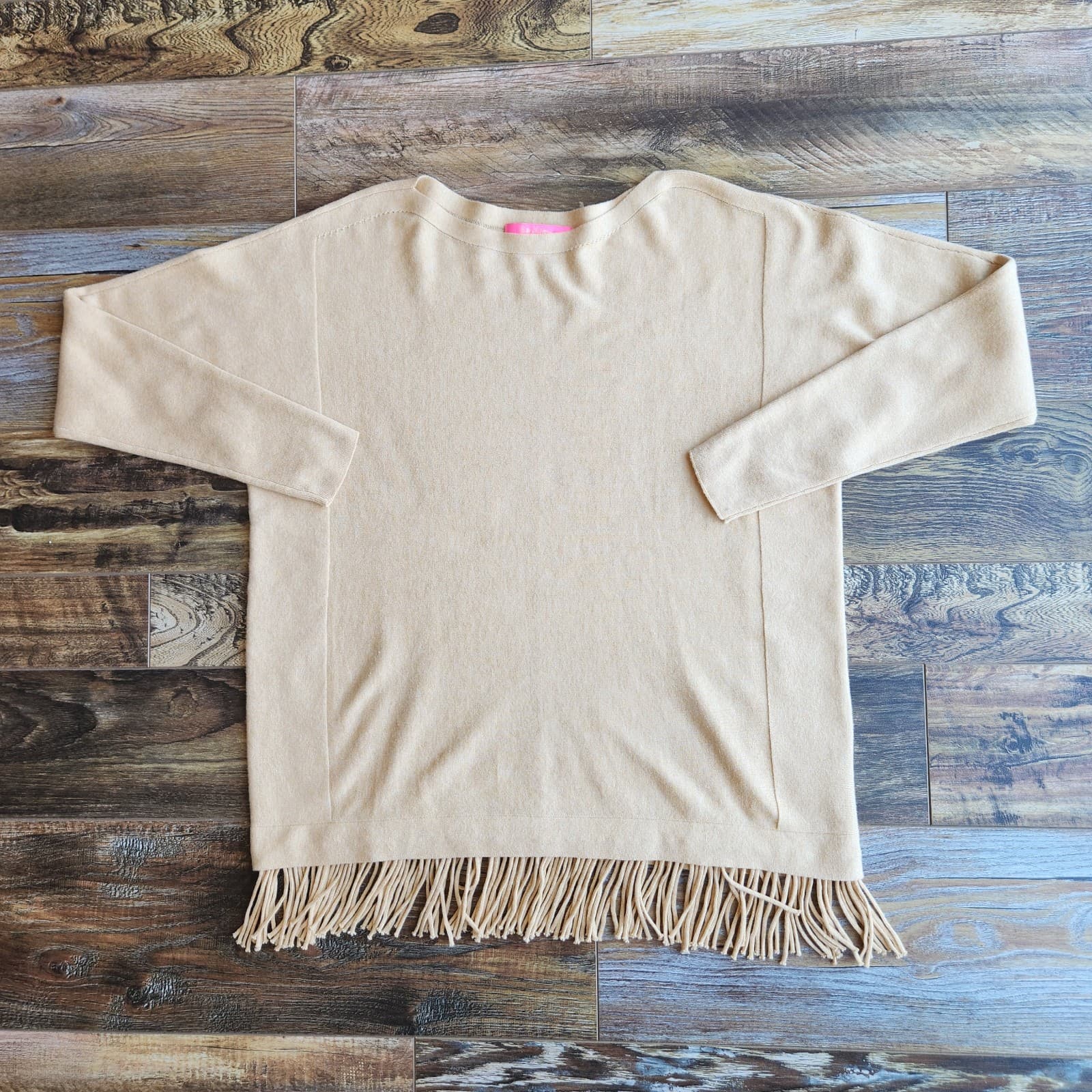 Lilly Pulitzer Glenda Coolmax Fringe-Hem Sweater Heather-Sand Cotton Blend Sz.M - Thumbnail 4