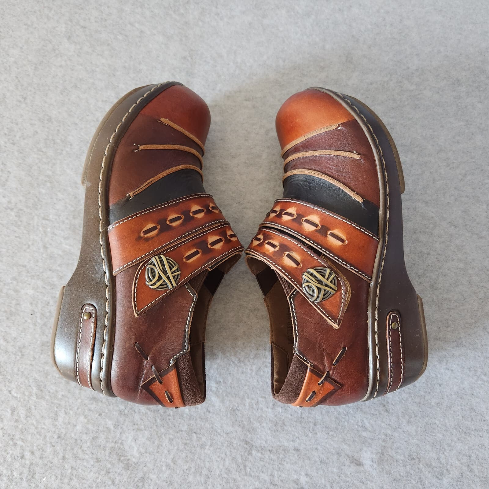 EUC L' Artiste Spring Step Sherpet Leather Clog Slip-On Hand-Painted Brown EU37 - Thumbnail 4