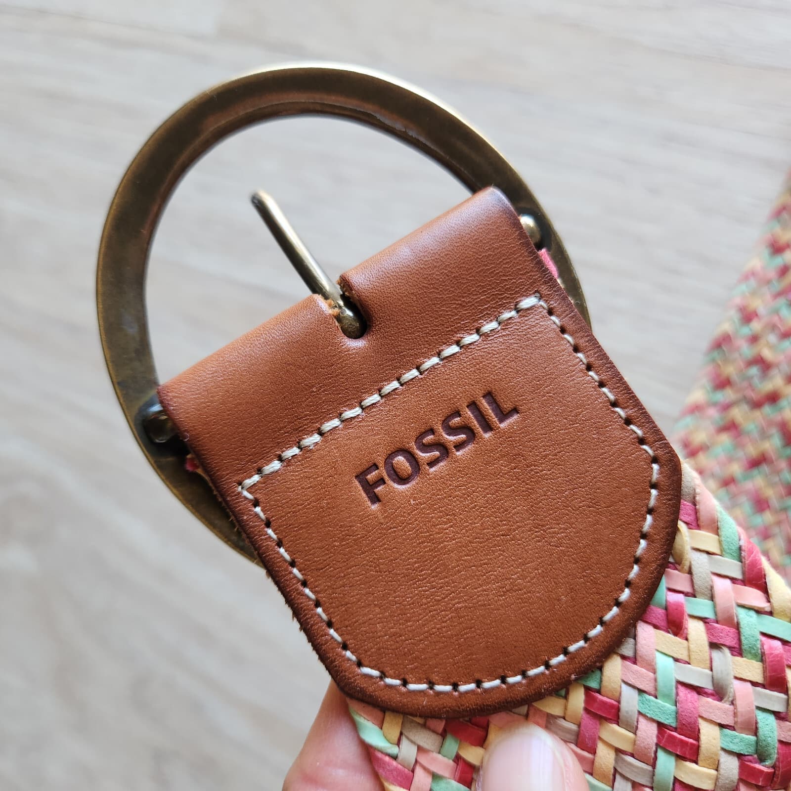 Fossil 2.5" Wide Island Weave Multicolor Leather Braided Belt Brass Buckle Sz.L - Thumbnail 6