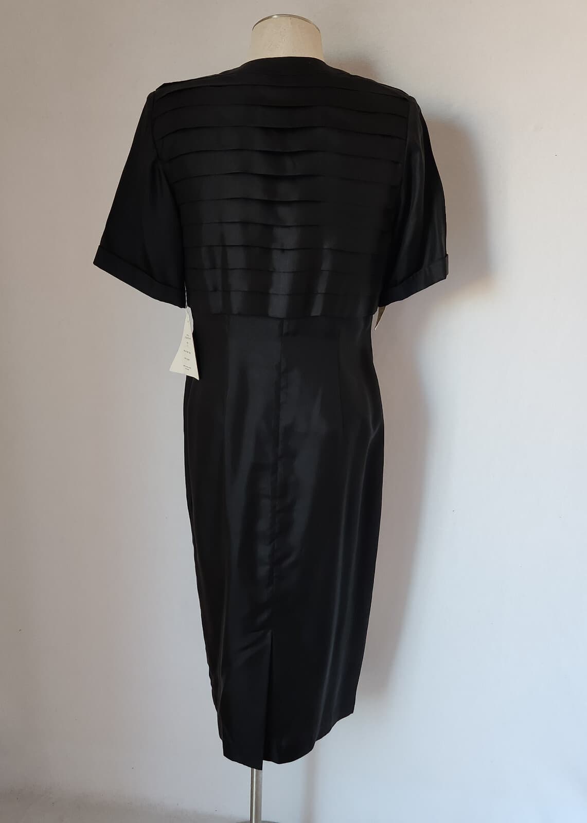 Vintage NWT Argenti 100% Silk Formal Evening Midi Dress Short Sleeve Black Sz.12 - Thumbnail 4