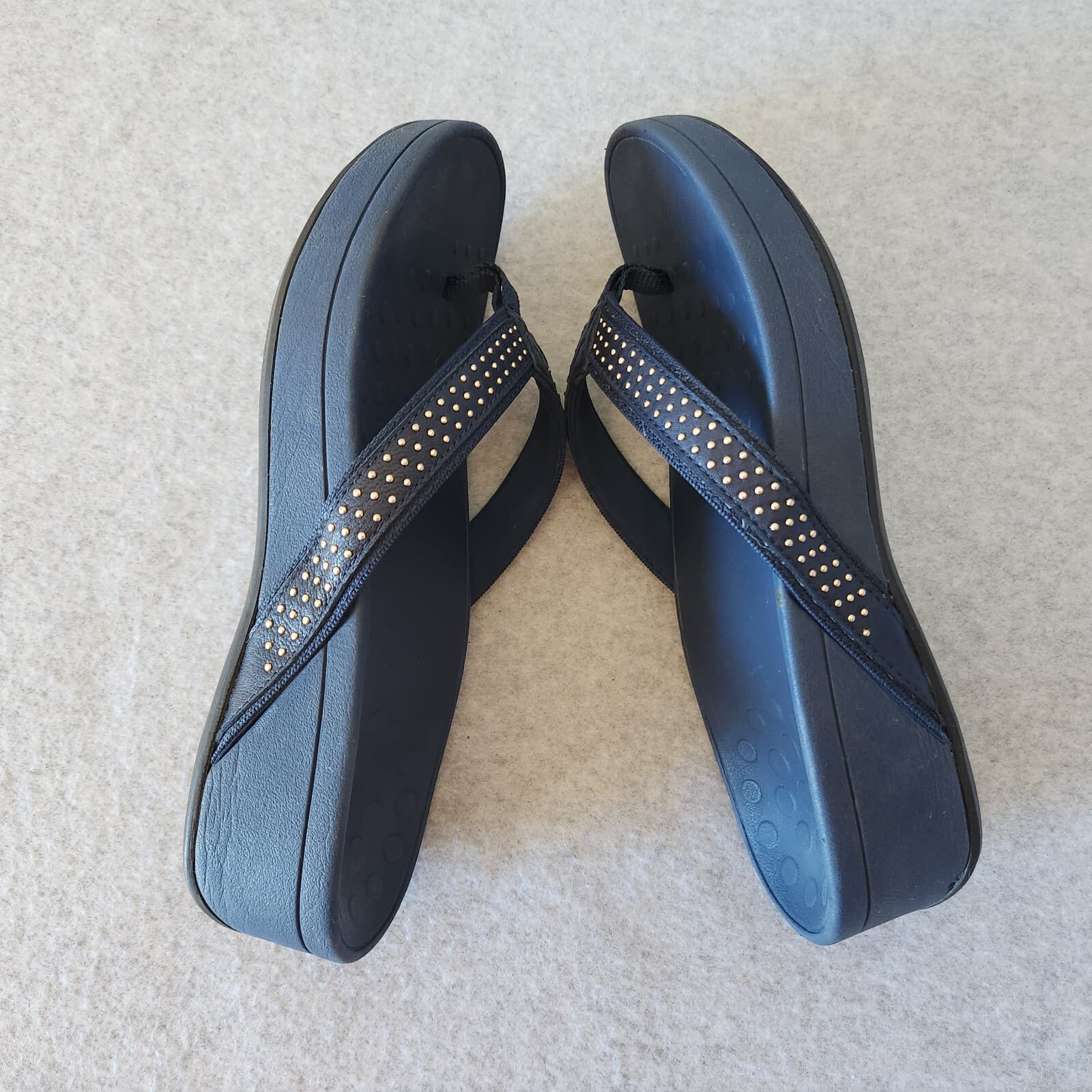 Vionic US9 Pacific Kehoe Studded Orthotic Thong Wedge Sandals Arch Support Blue - Thumbnail 4
